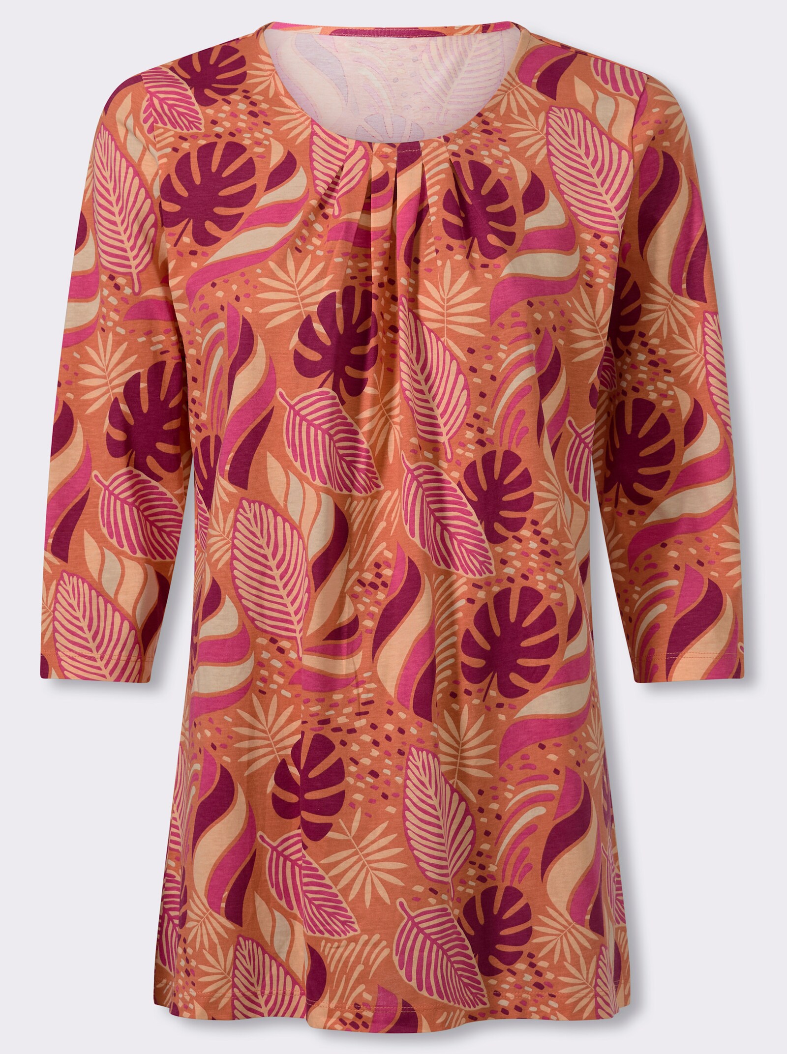 Longshirt in ausgestellter A-Linie - apricot-malve-bedruckt