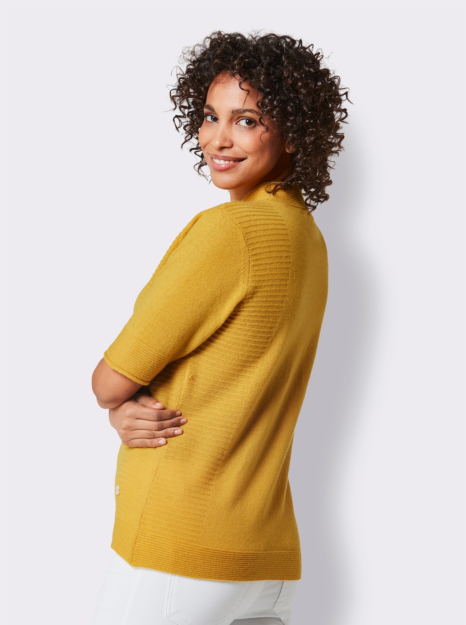 CREATION L PREMIUM Kaschmirpullover mit Stehkragen - ocker