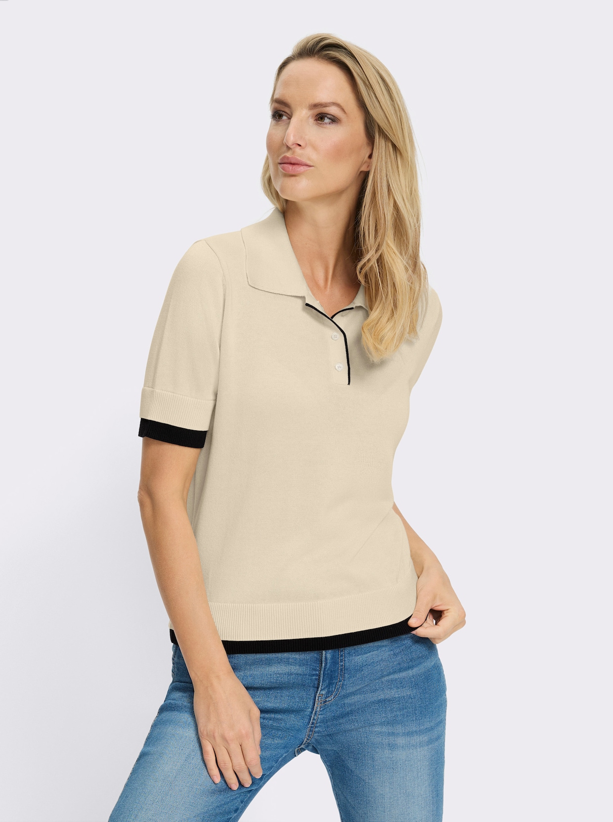heine Pull polo - couleur ivoire-noir