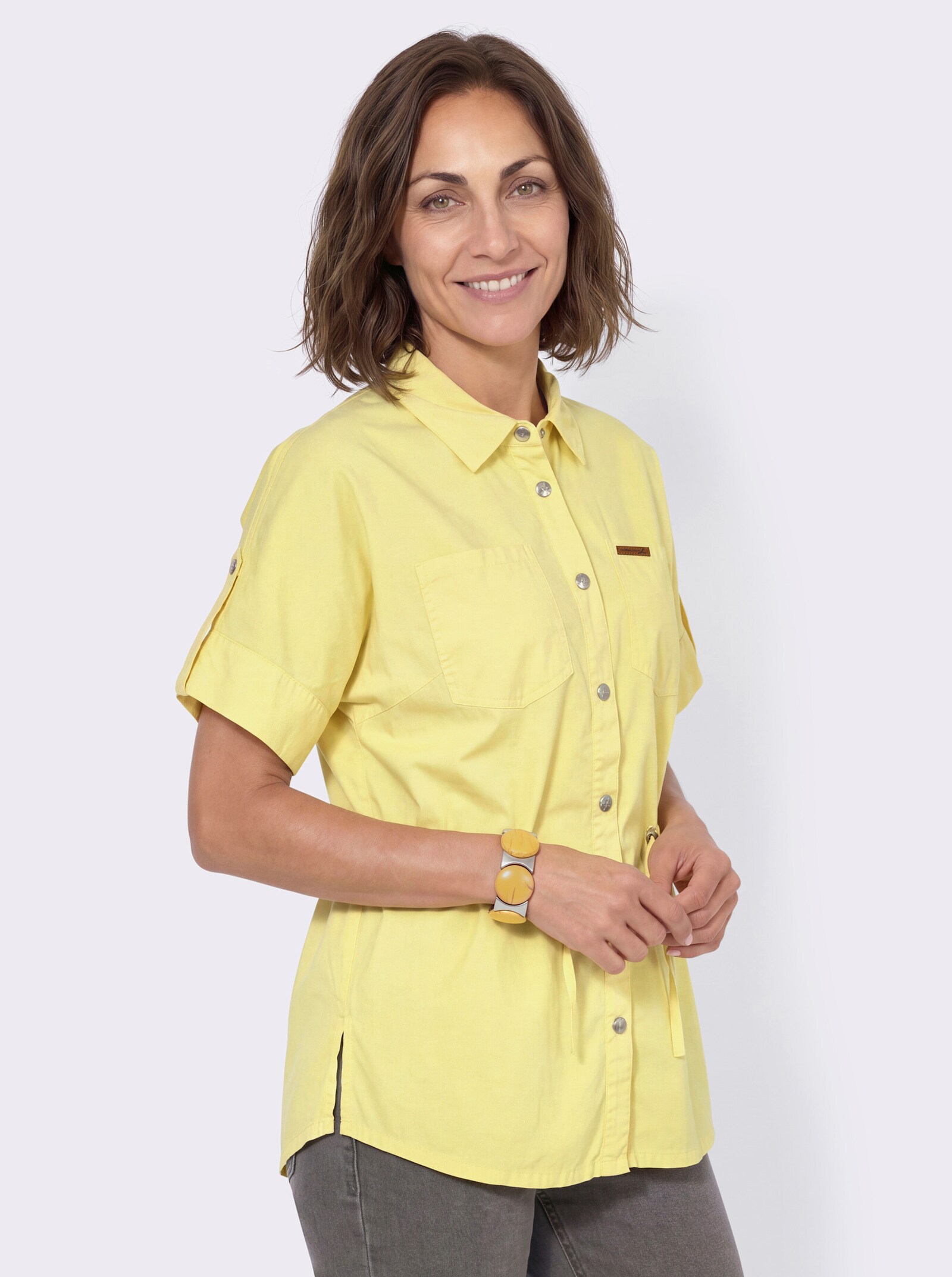 Jeansbluse mit regulierbarem Taillen-Kordelzug - zitrone