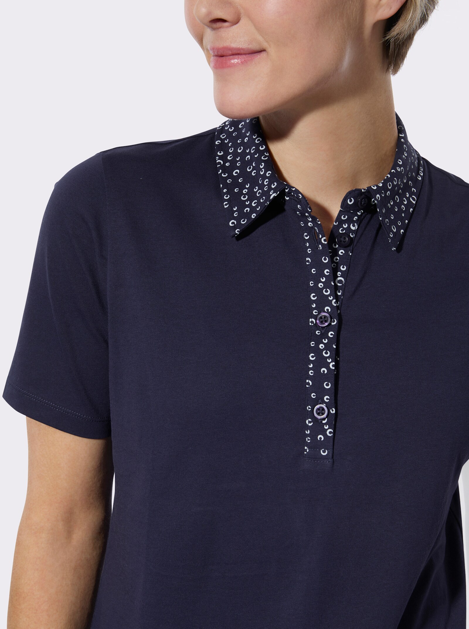 Poloshirt mit bedrucktem Kragen - marine-weiß-getupft + marine
