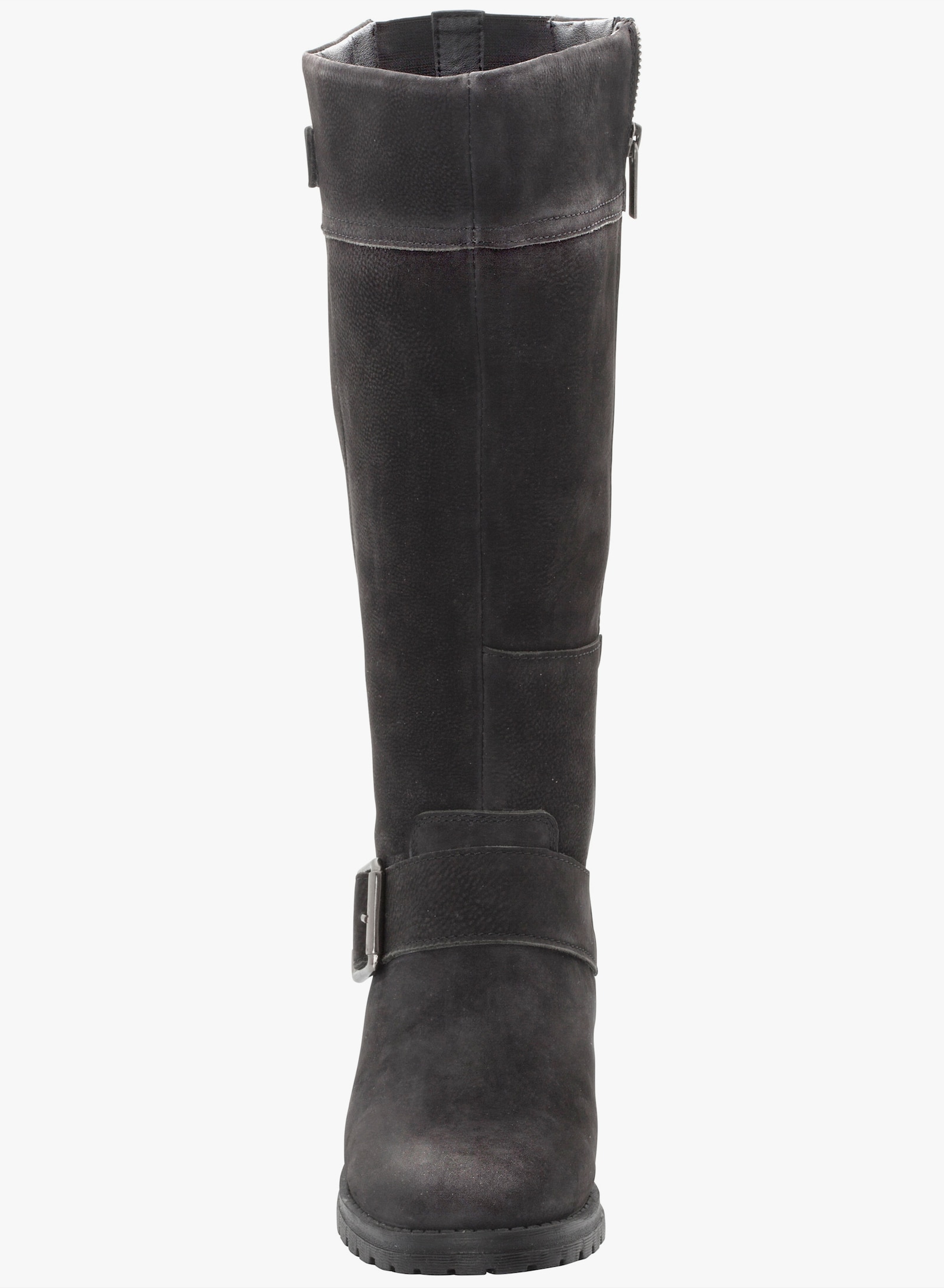 sheego Weitschaftstiefel aus Leder mit Zierband - schwarz