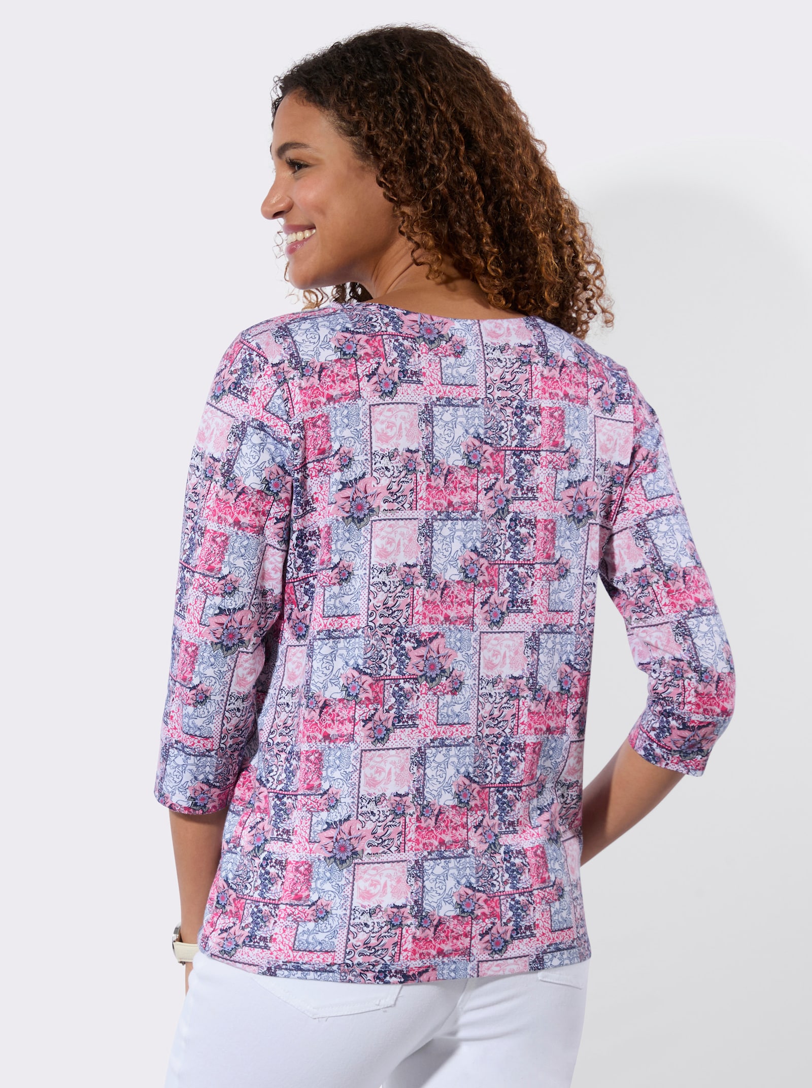 3/4-Arm-Shirt mit Patchwork-Dessin - fuchsia-bedruckt