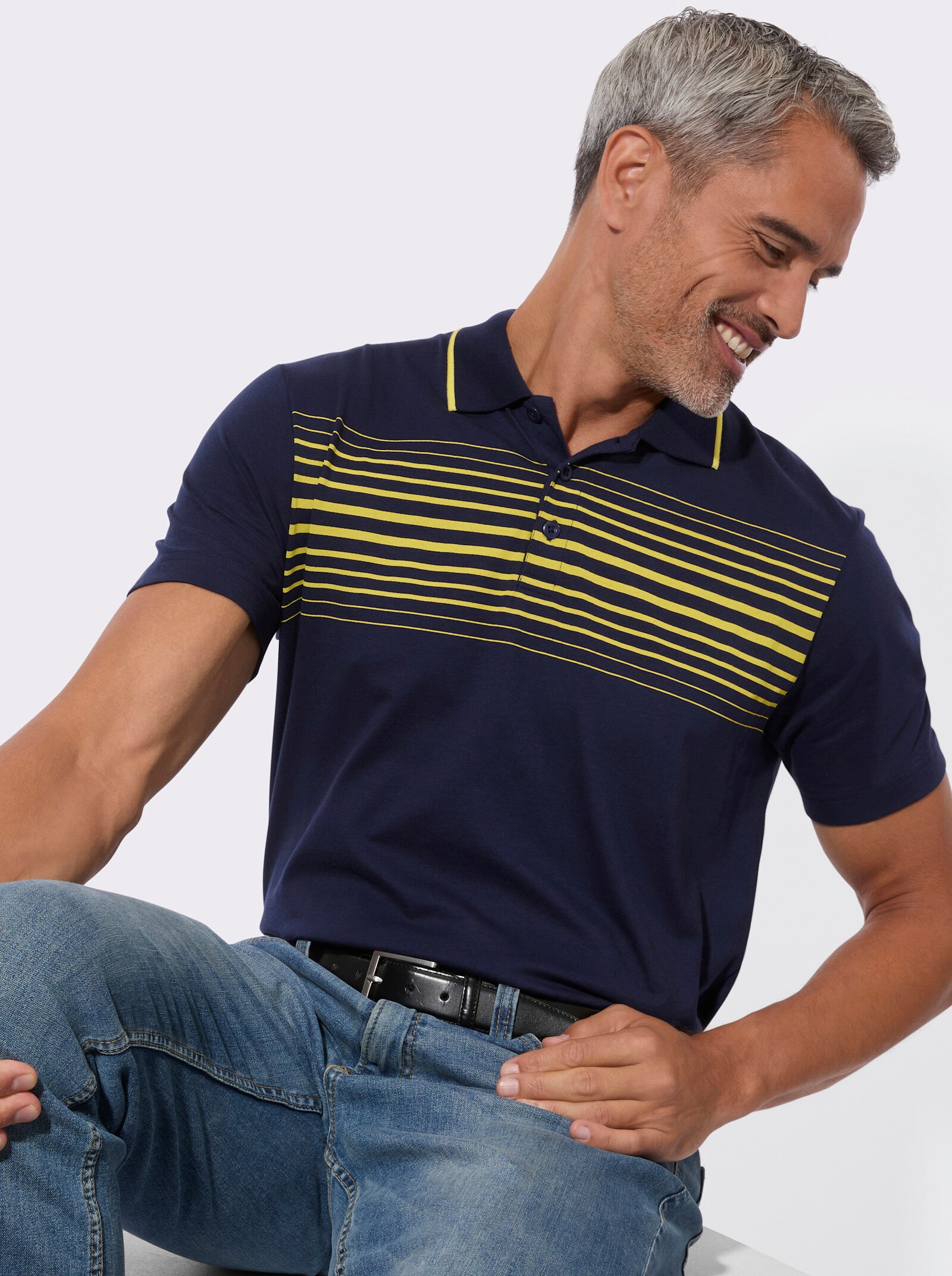 Poloshirt mit schmalen Kontraststreifen - marine