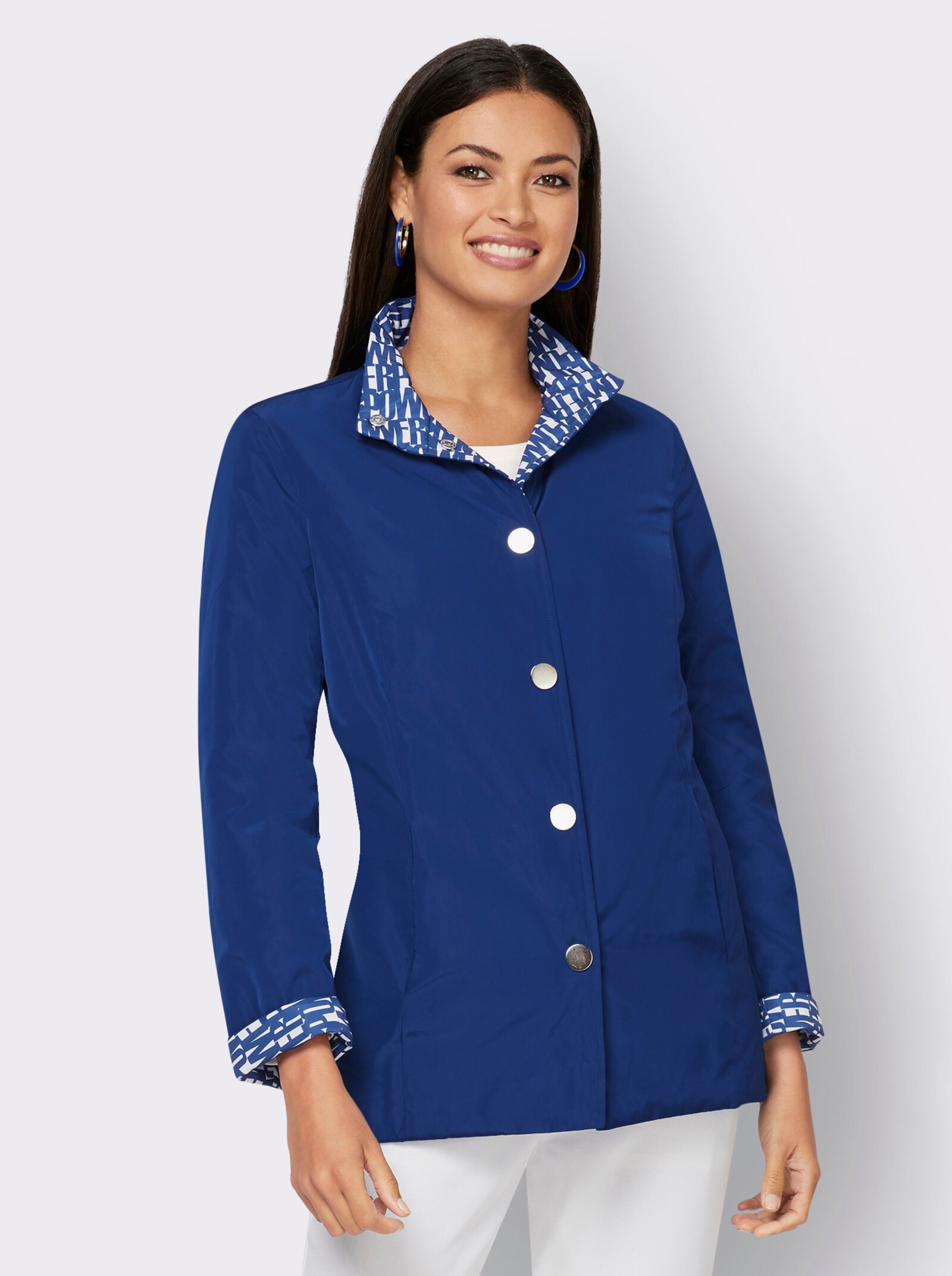 Wendejacke mit leichter Wattierung - royalblau-weiß-bedruckt