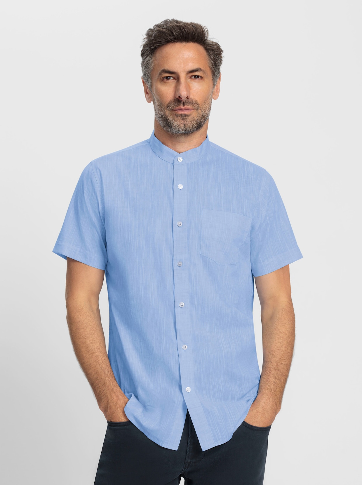 Marco Donati Overhemd met korte mouwen - middenblauw gemêleerd