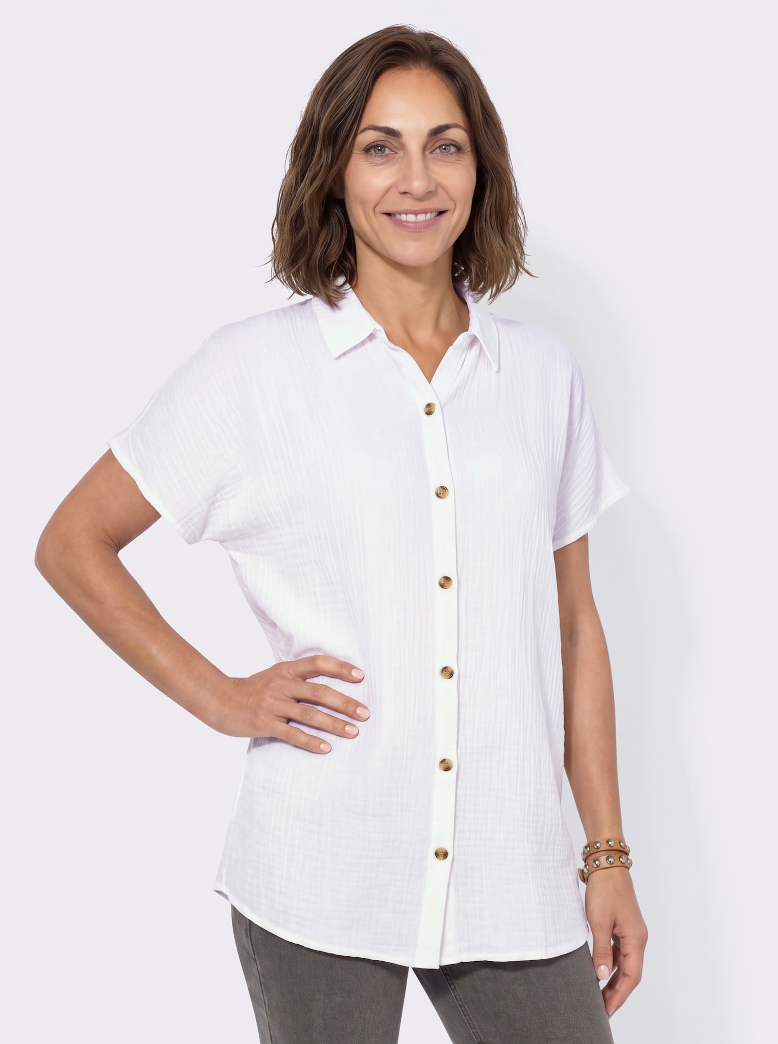 Longbluse mit Knopfleiste - weiß