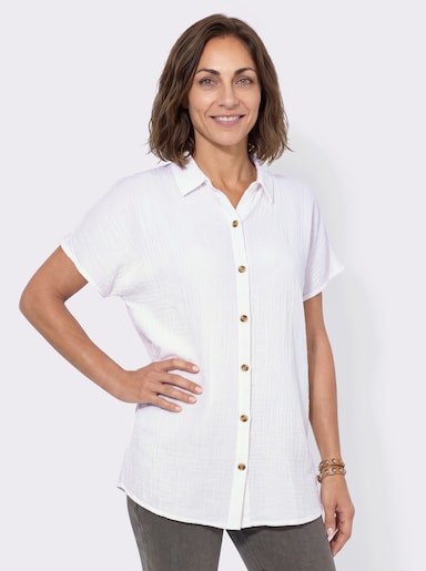 Longbluse mit Knopfleiste - weiß