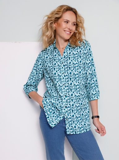 Longbluse - mint-aquapetrol-bedruckt