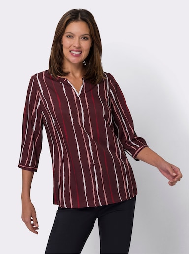 Comfortabele blouse - bordeaux/flamingo bedrukt