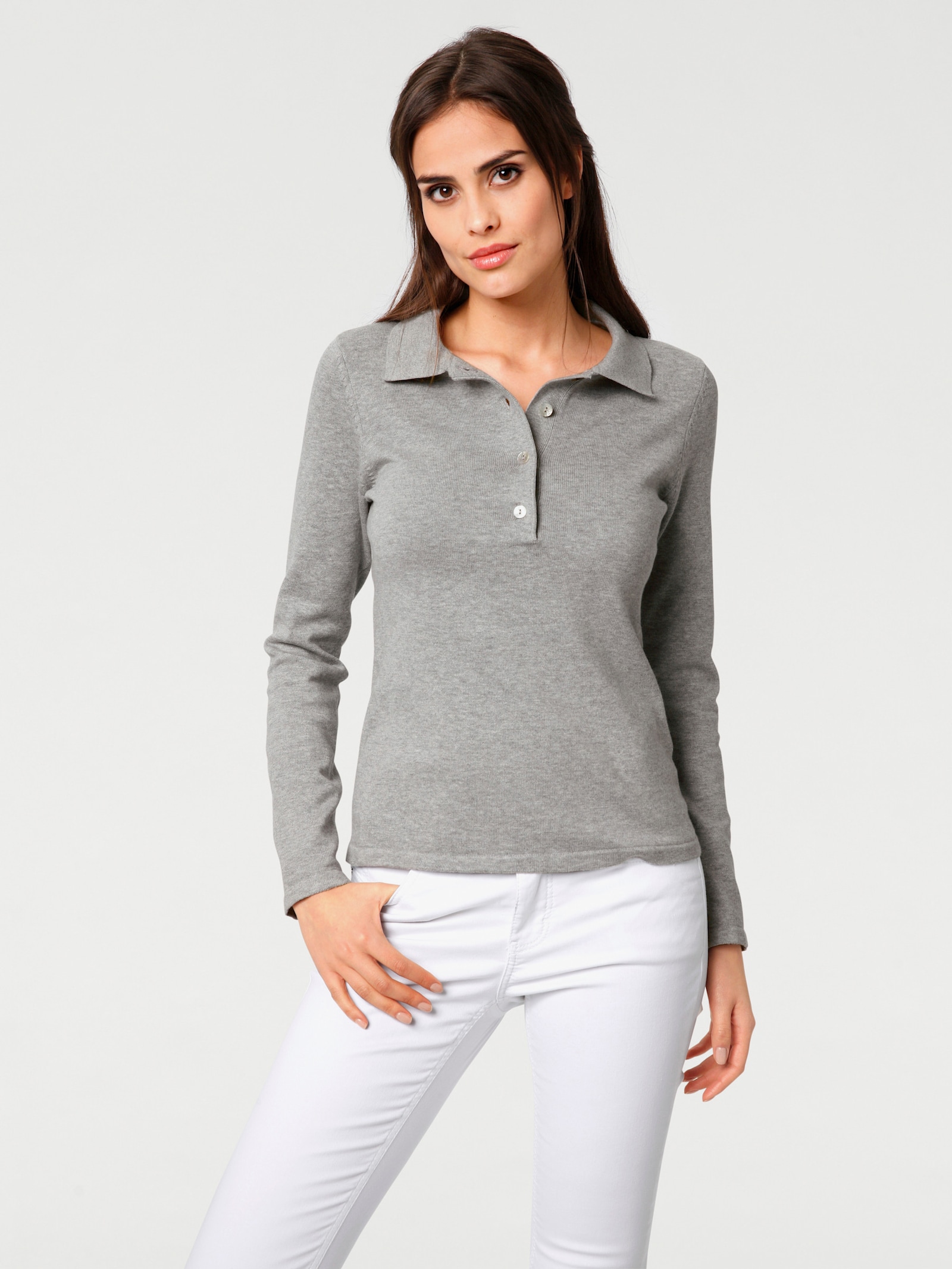 heine Polopullover mit Knopfleiste - grau-melange