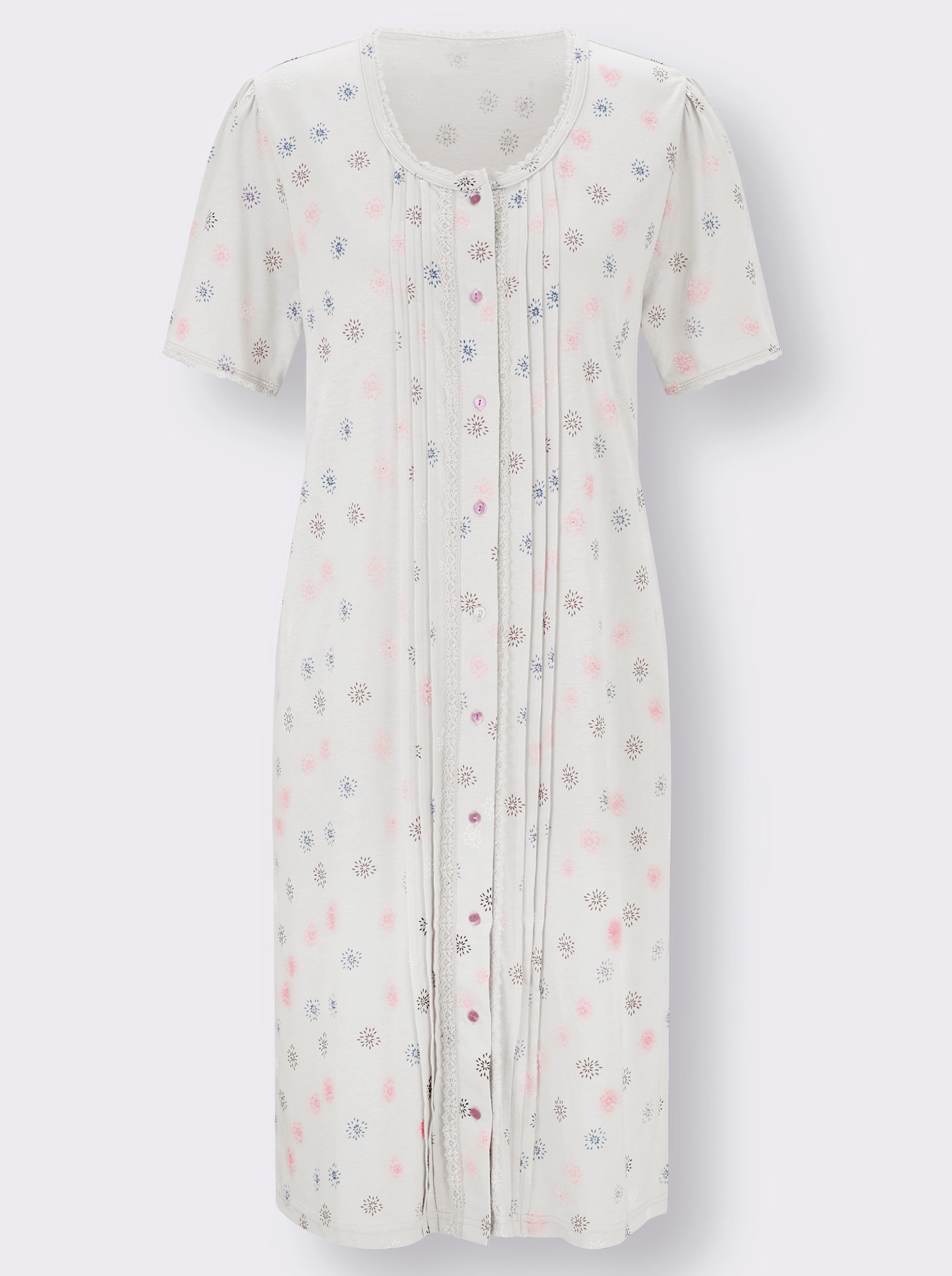 wäschepur Nachthemd met versiering van kant en sierbiezen - ecru geprint