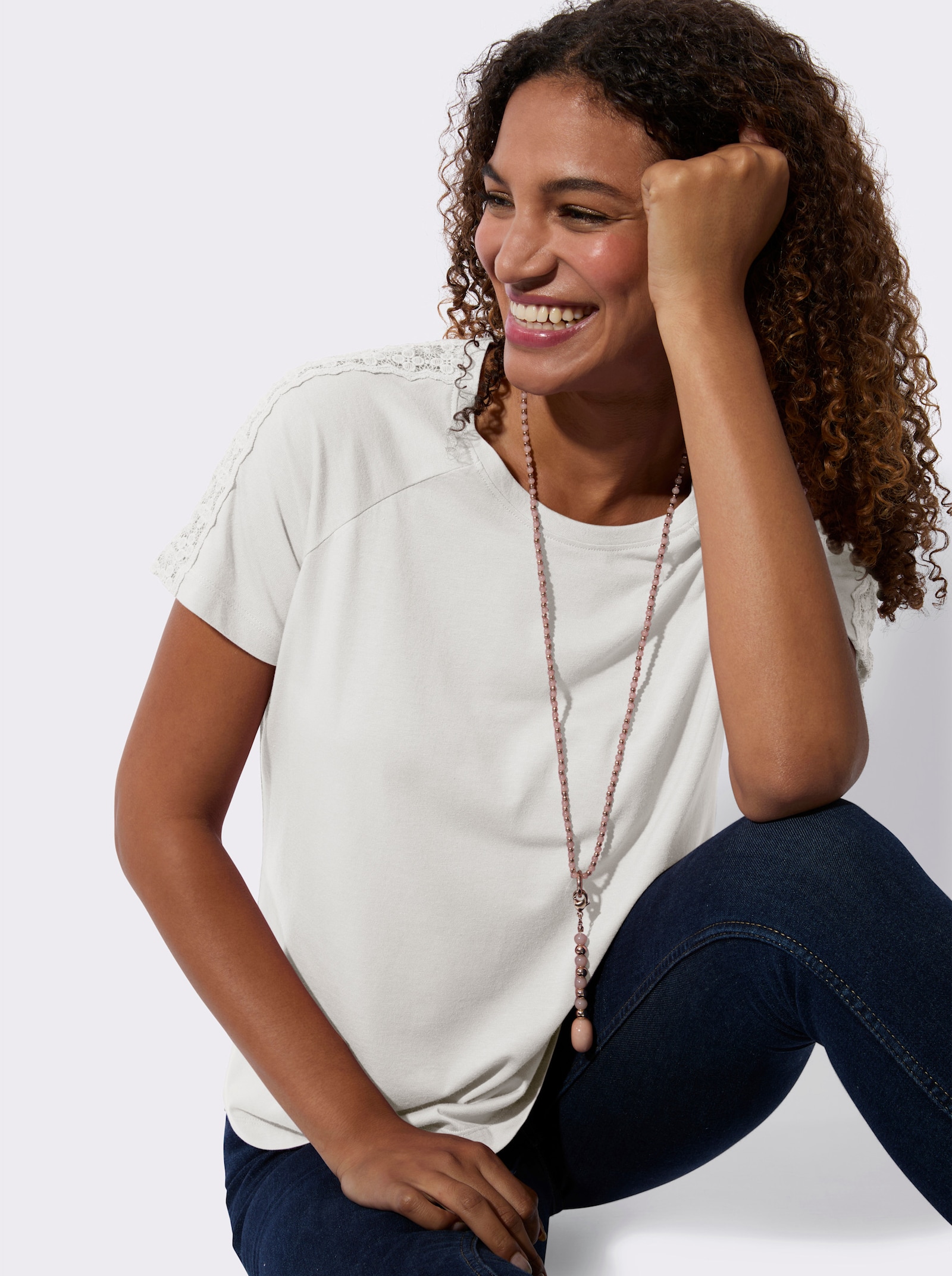 Shirt mit Spitzeneinsätzen - ecru