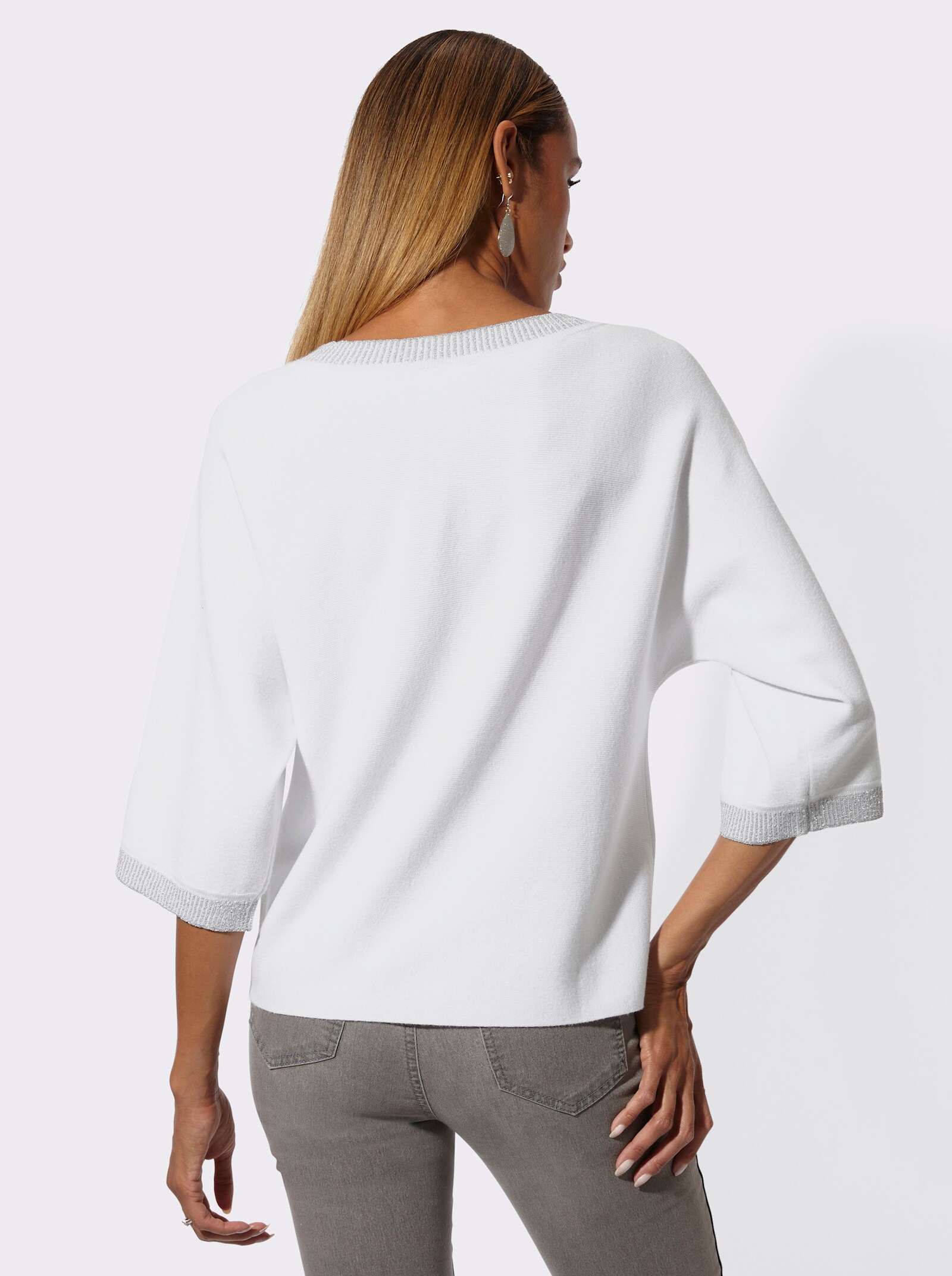 Fledermauspullover mit Glanzgarn - ecru