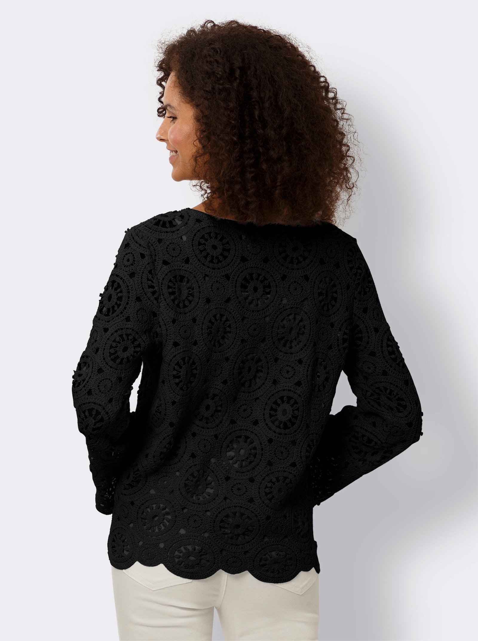 heine Langarmshirt aus Makramee-Spitze - schwarz