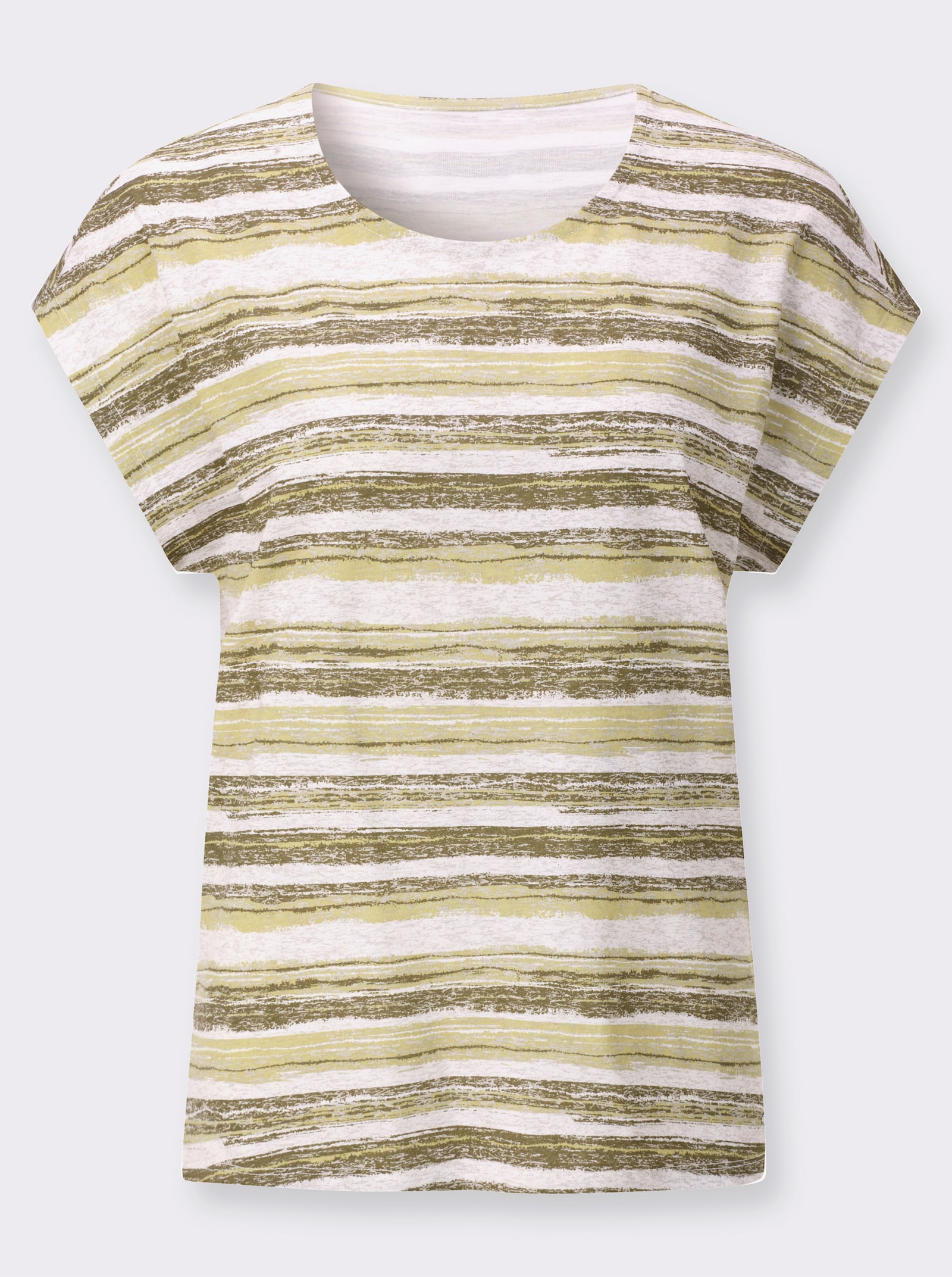Print-Shirt im Ringel-Dessin - ecru-lindgrün-bedruckt