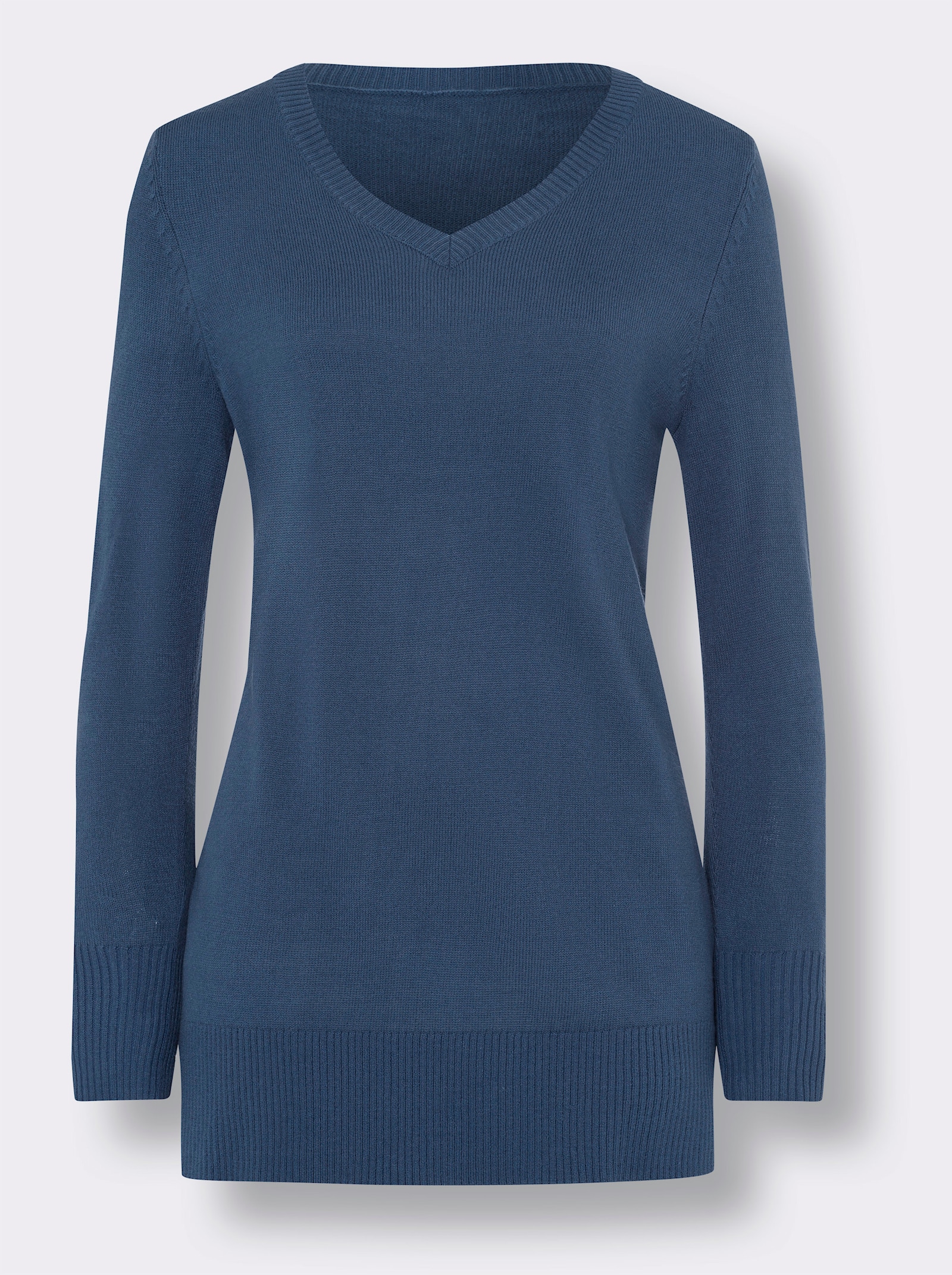 Longpullover mit langen Seitenschlitzen - jeansblau