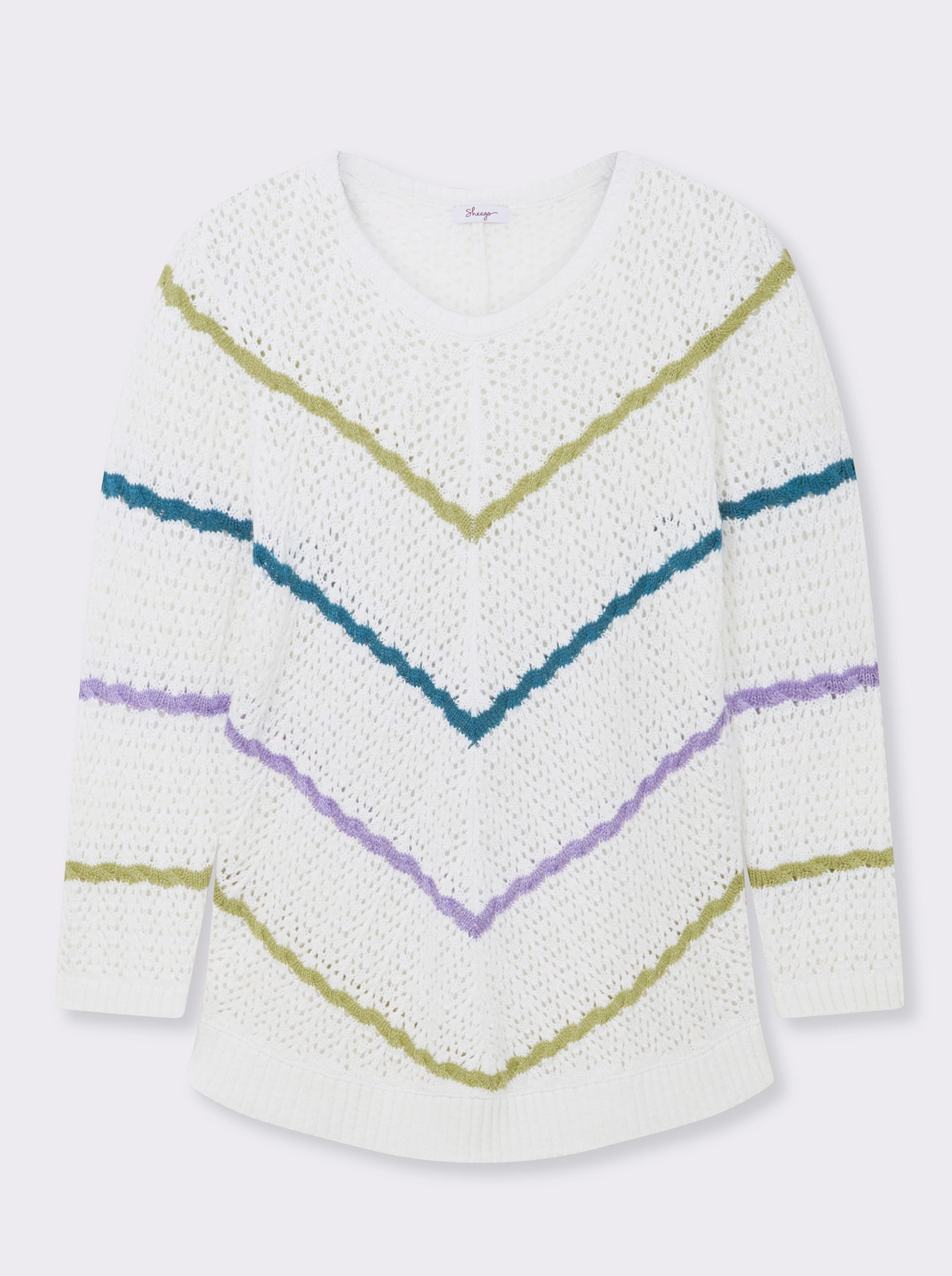 sheego Pull ajouré avec rayures à motif torsadé - écru à motifs