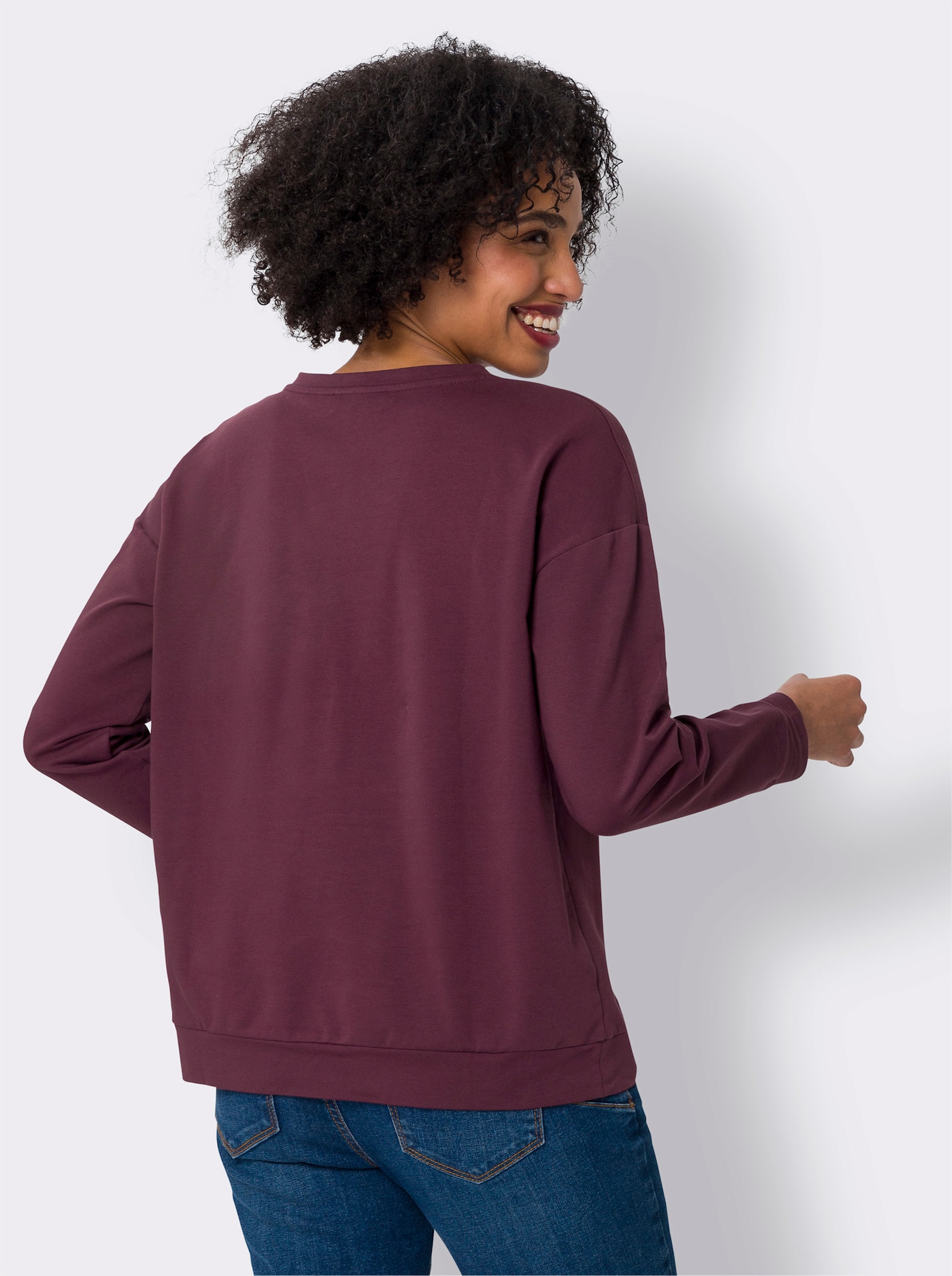 heine Sweatshirt met bloemenborduursel - bordeaux
