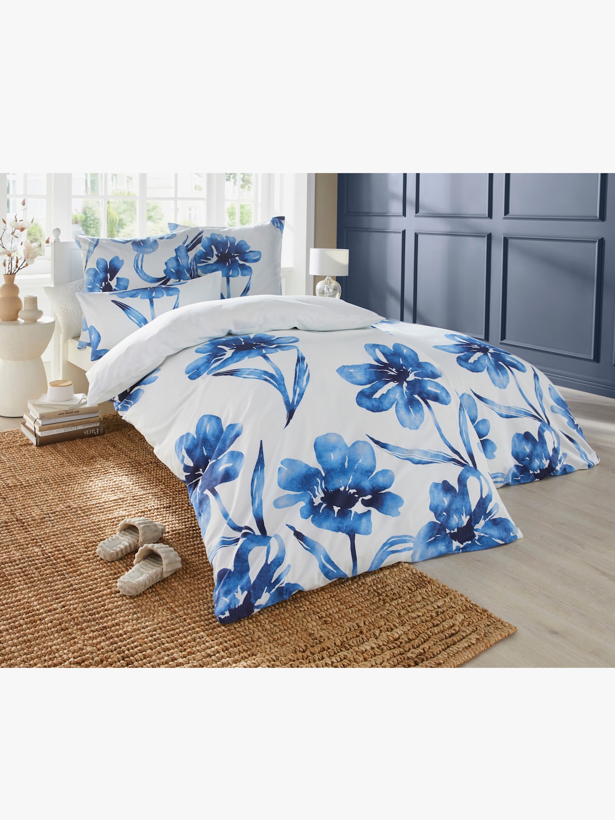 heine home Bedtextiel - wit/jeansblauw bedrukt