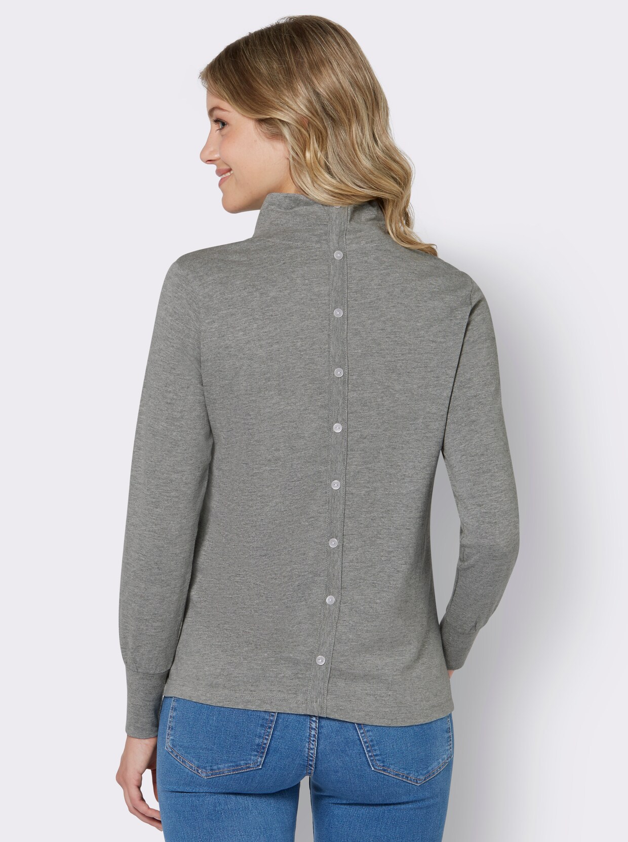 Stehkragenshirt - steingrau-meliert