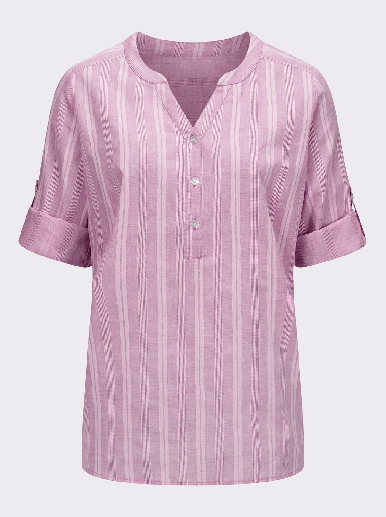 Comfortabele blouse - fuchsia/ecru gestreept