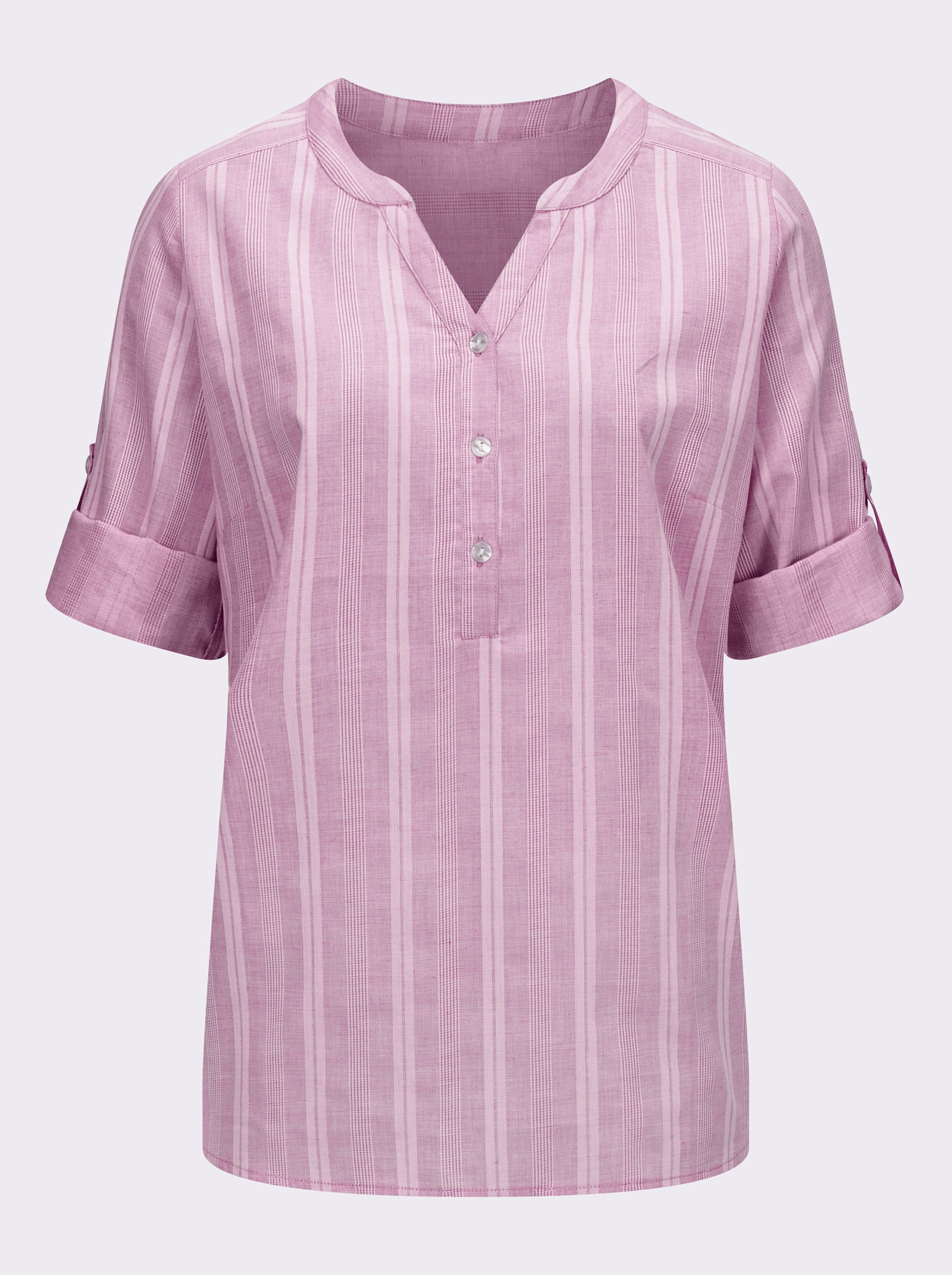 Bekväm blus med garnfärgade ränder - fuchsia-creme-randig