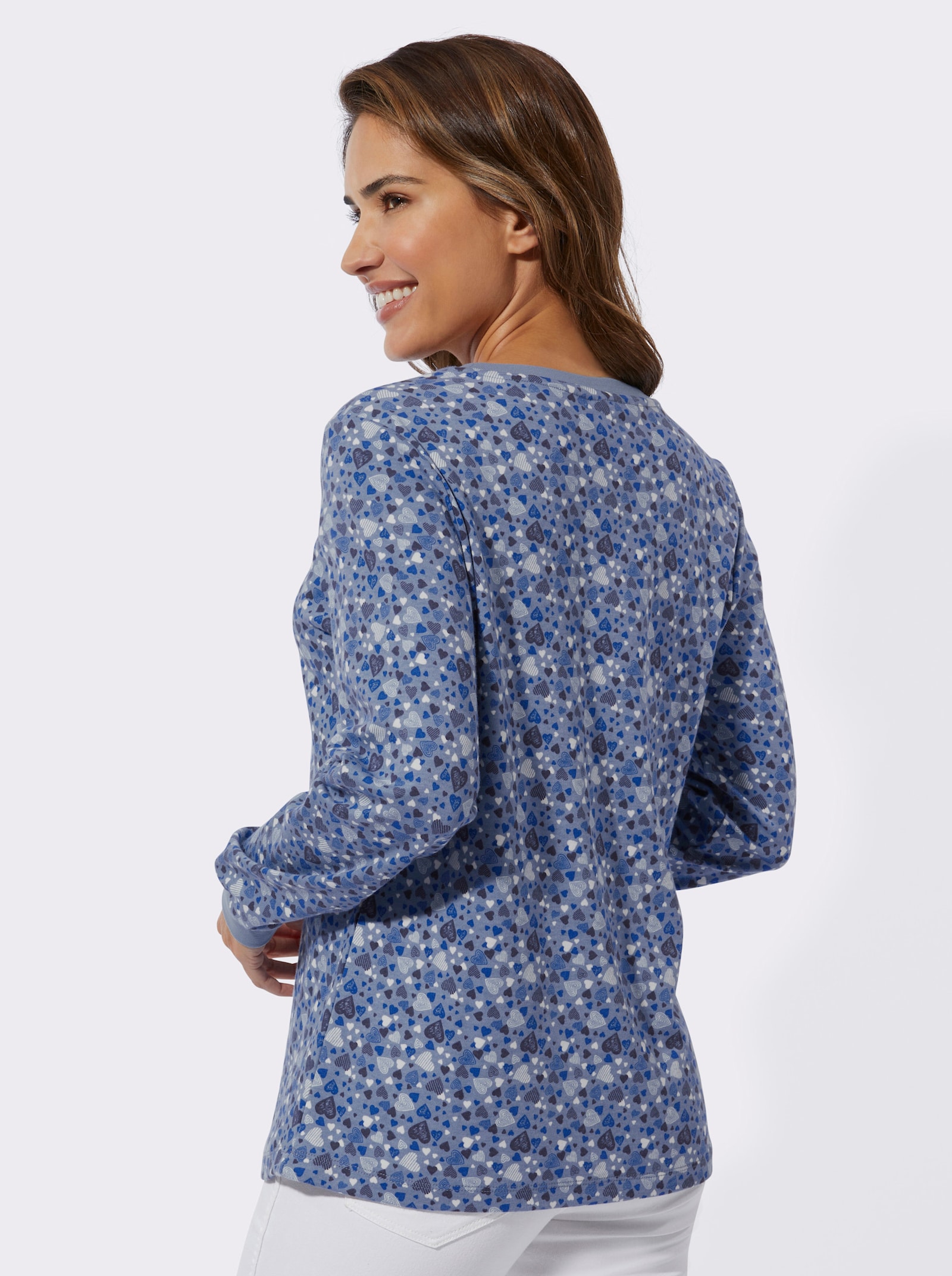 Sweatshirt mit Herzchen - taubenblau-royalblau-bedruckt