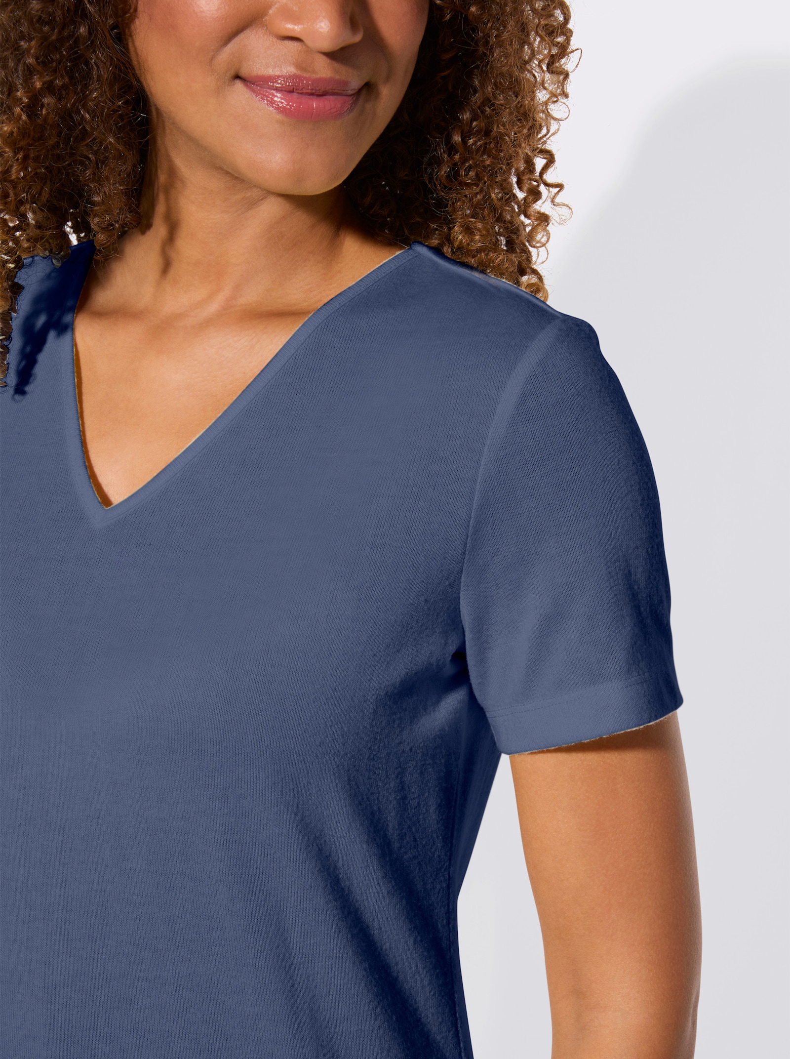 Kurzarmshirt mit Polokragen - jeansblau