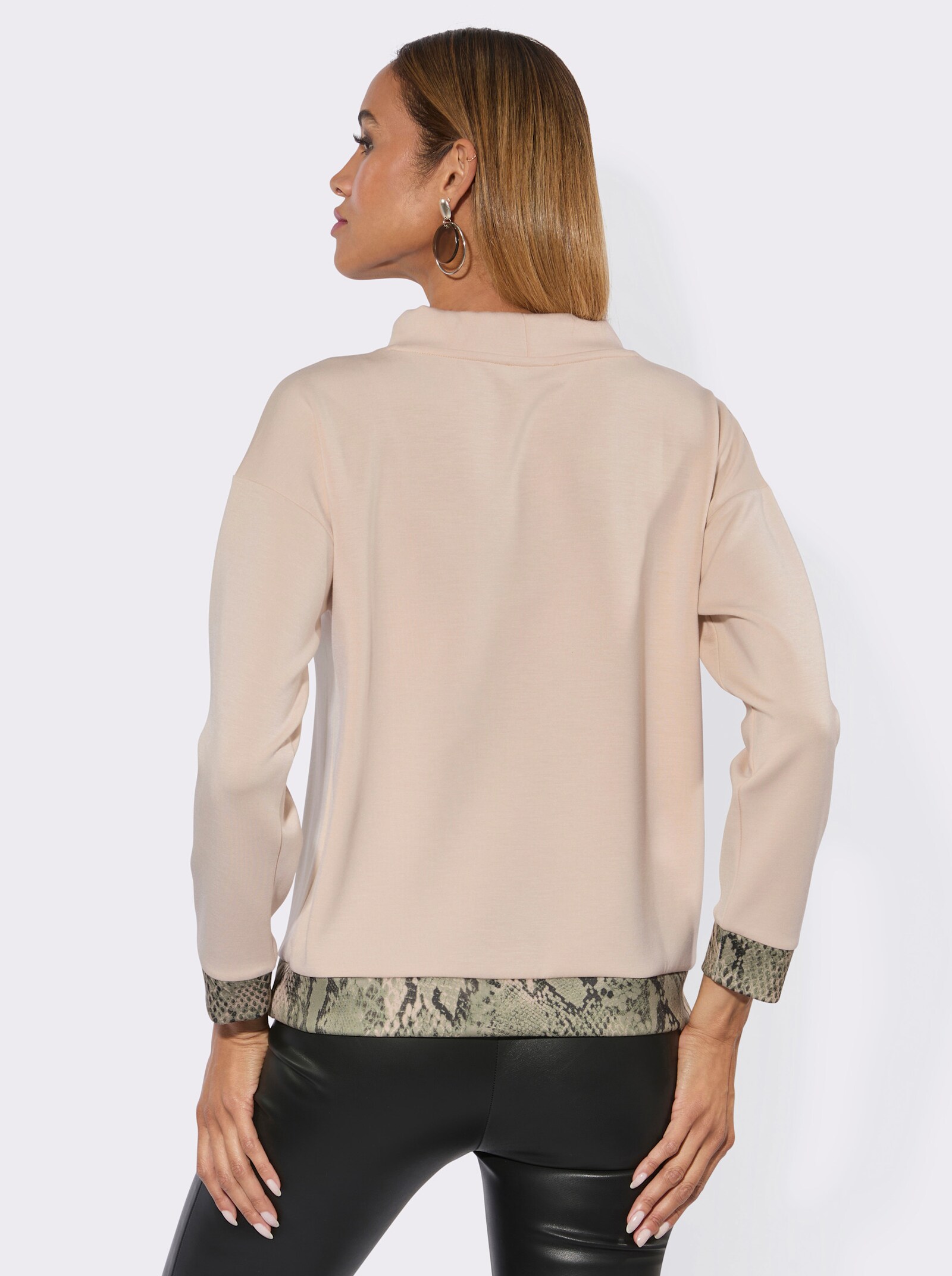 Sweatshirt mit halsfernem Stehkragen - elfenbein-graphit-bedruckt