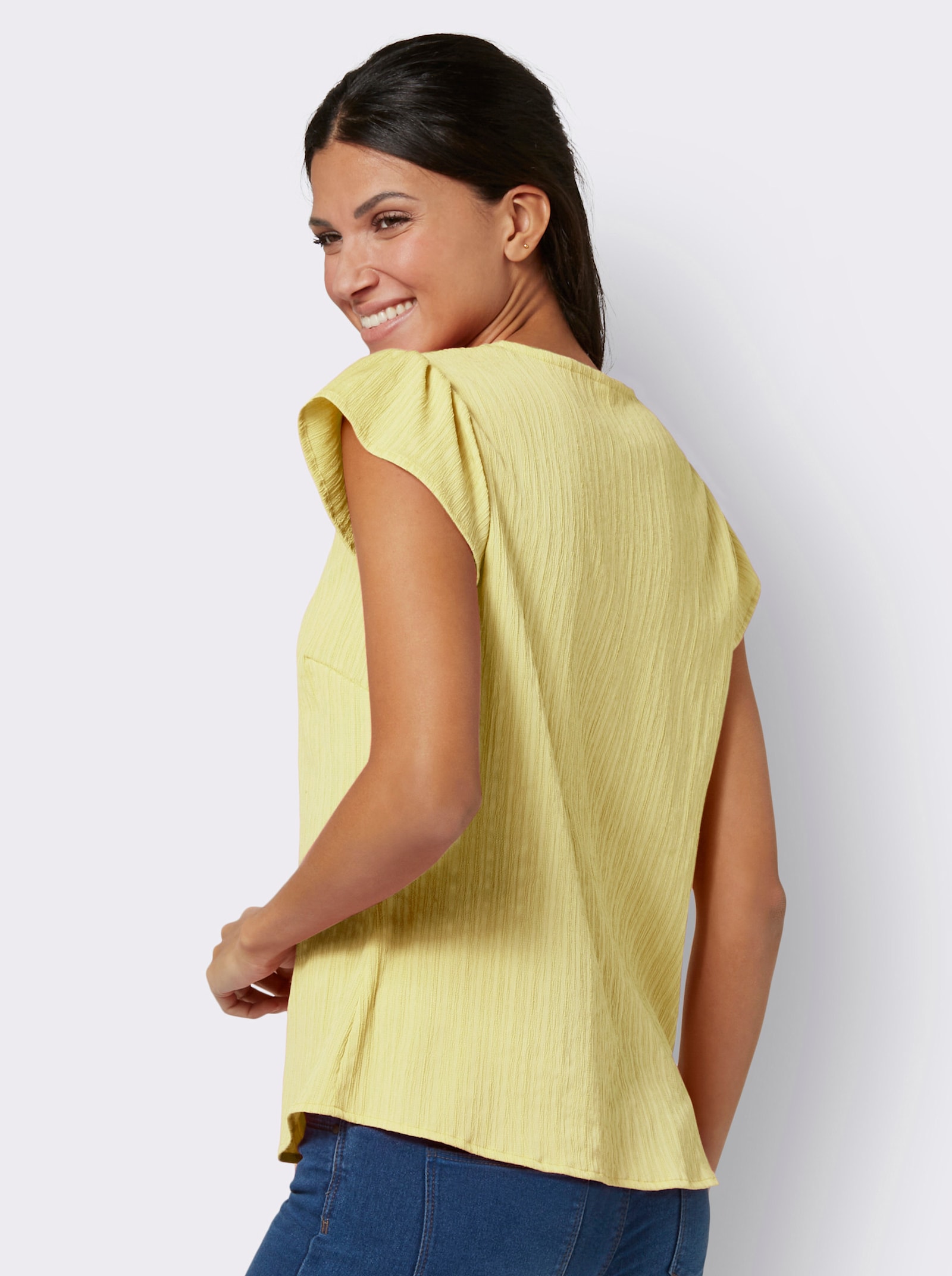 Kurzarm-Bluse in Crêpe-Qualität - zitrone