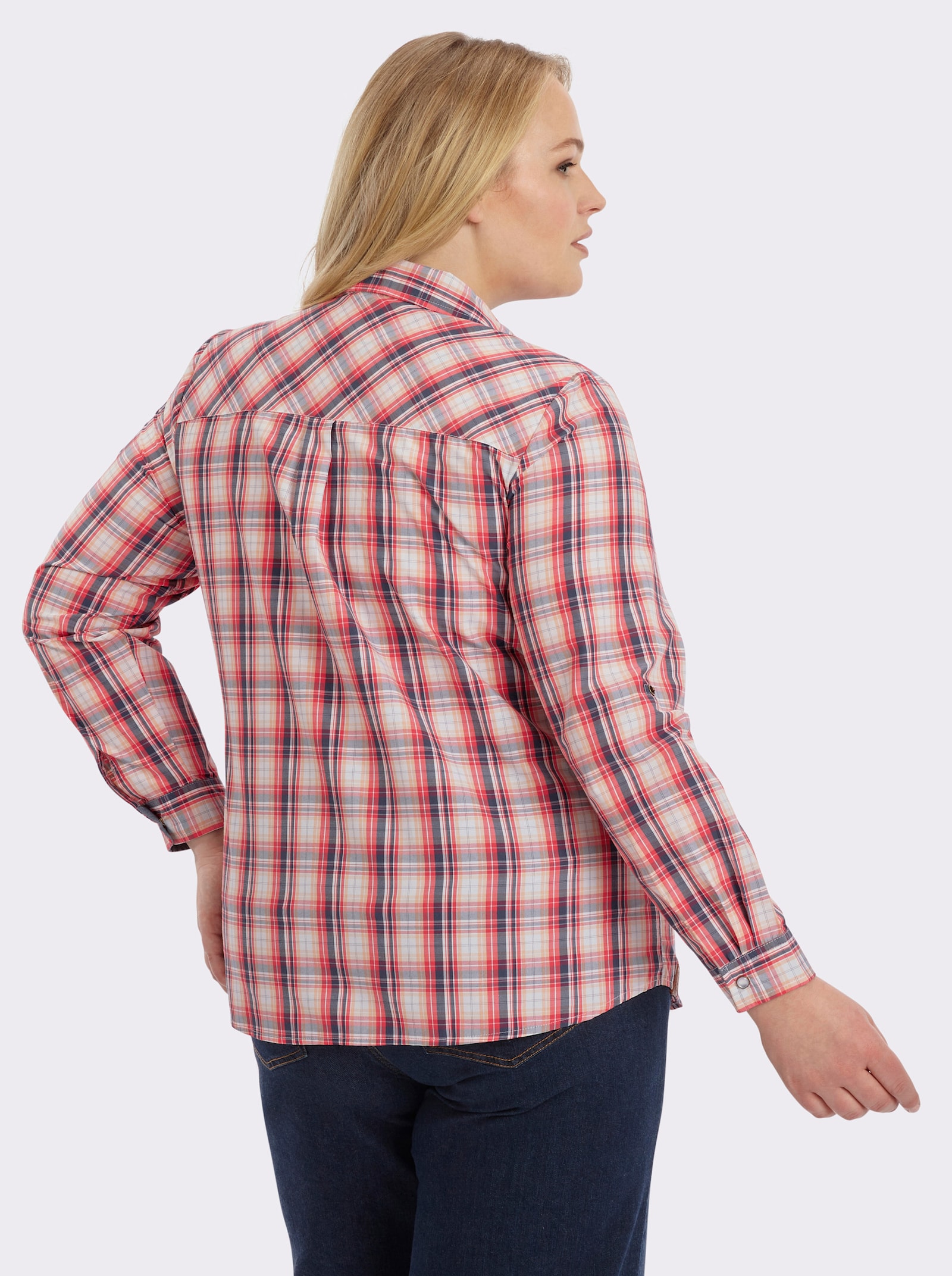 Karobluse mit aufgesetzten Brusttaschen - hummer-weiß-kariert