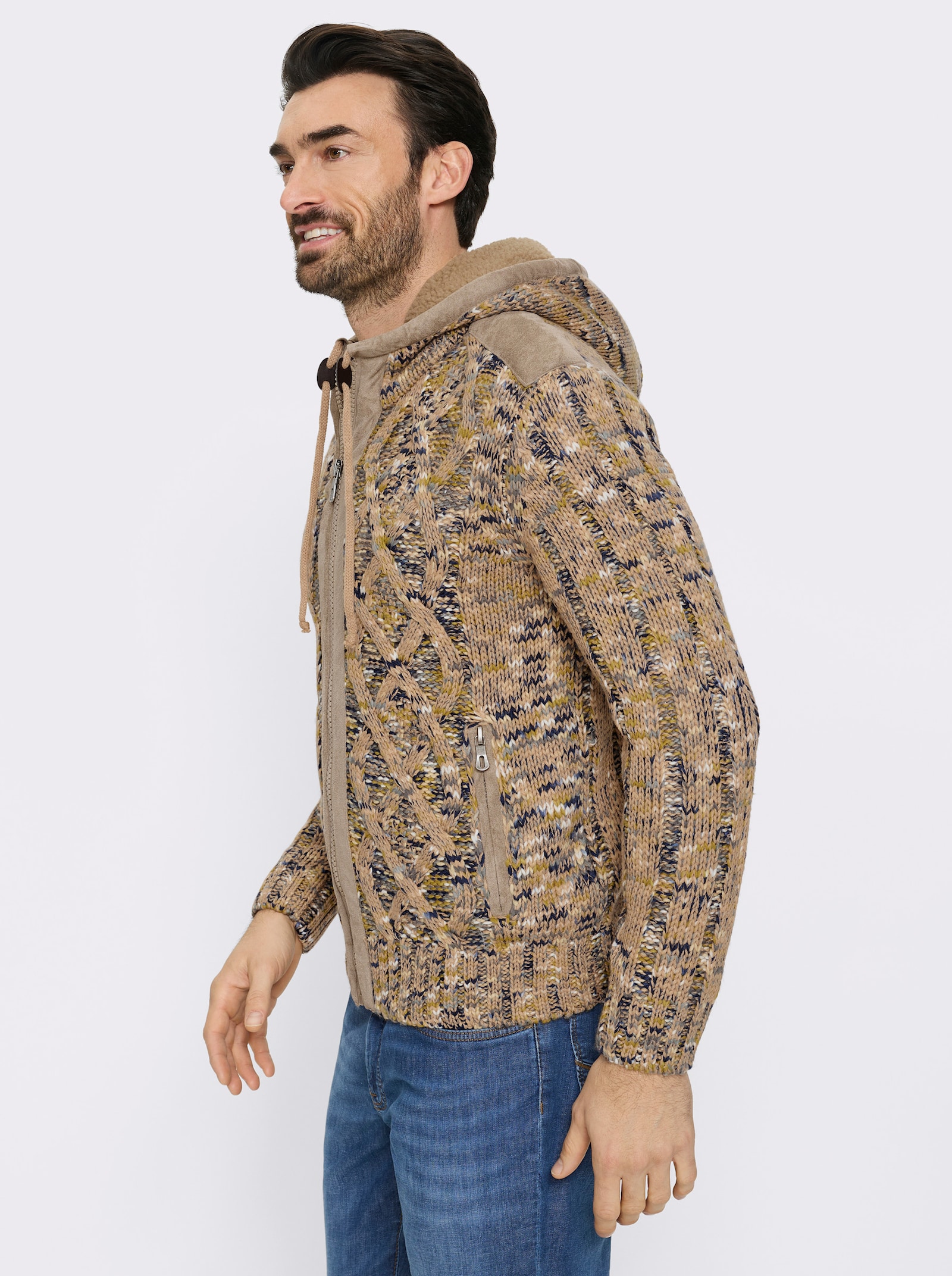 Marco Donati Strickjacke mit Strukturmuster - camel-meliert
