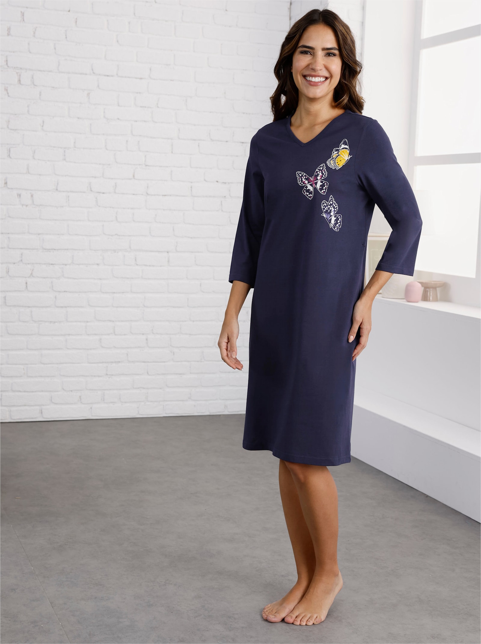 Nachthemden mit platziertem Druck, reine Baumwolle - marine + lavendel