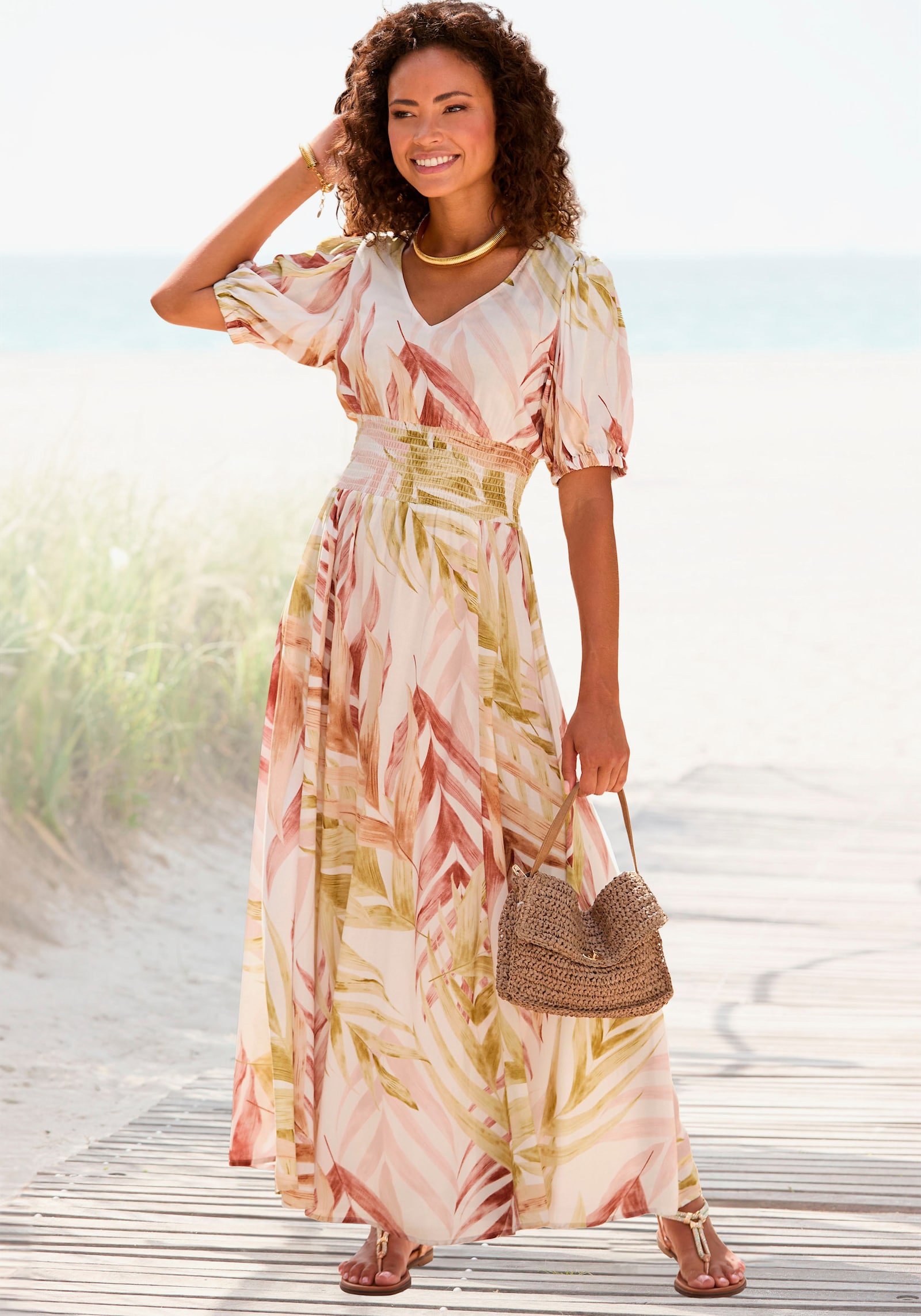 LASCANA Maxikleid - sand-orange bedruckt