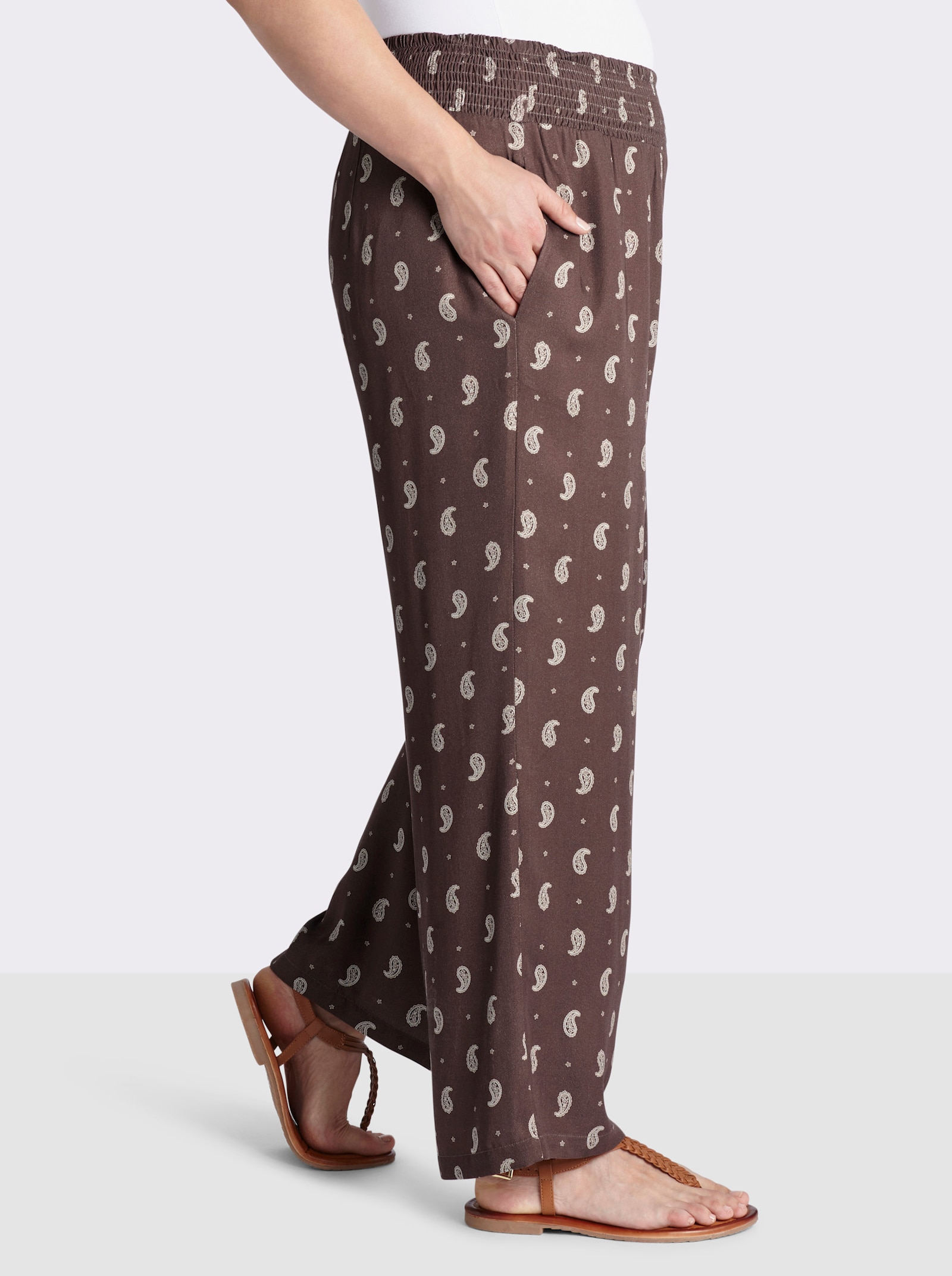 sheego Schlupfhose mit Paisleymuster - schoko-sesam-bedruckt