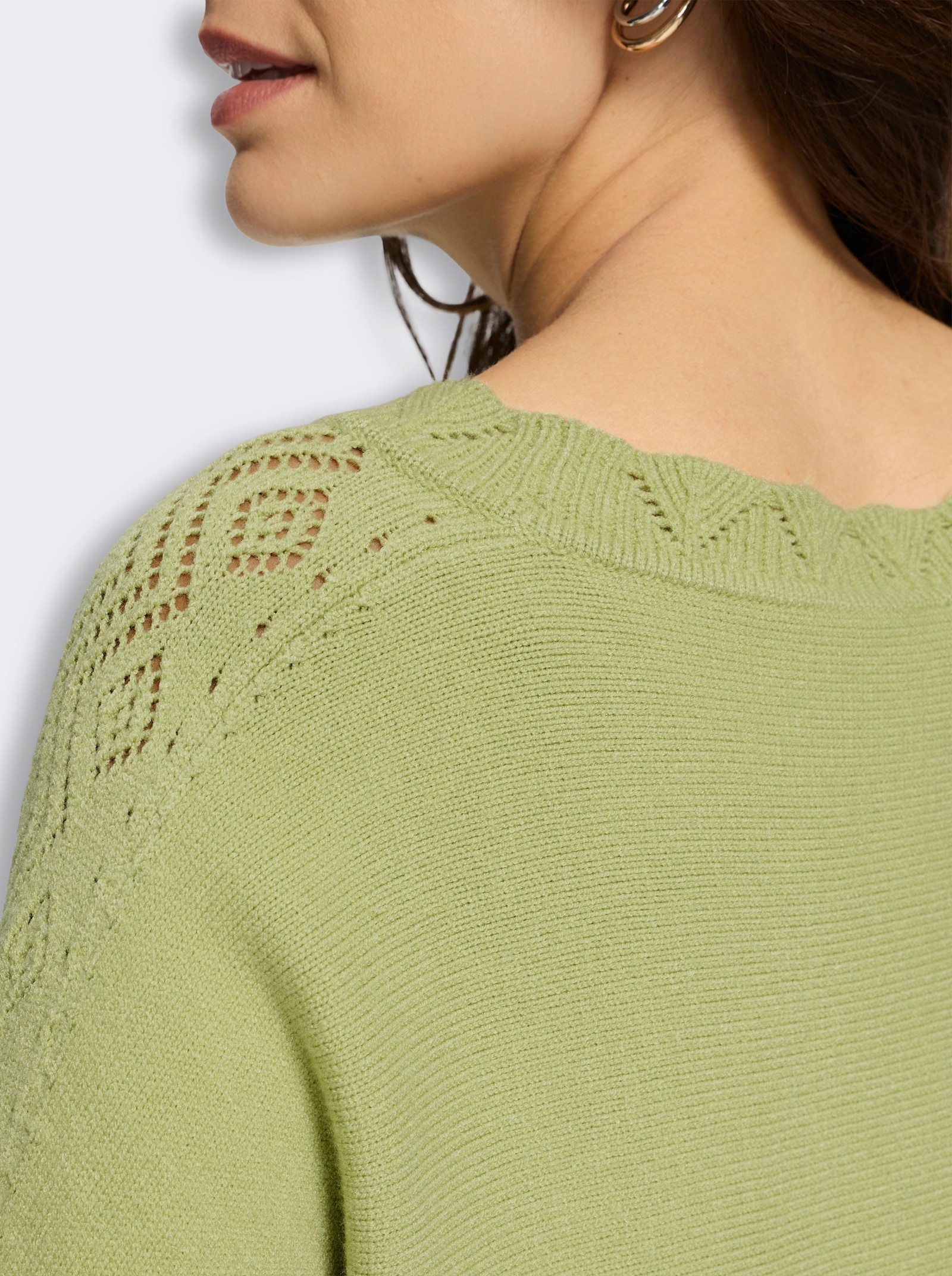 Langarm-Pullover mit Ajourmuster-Details - lindgrün