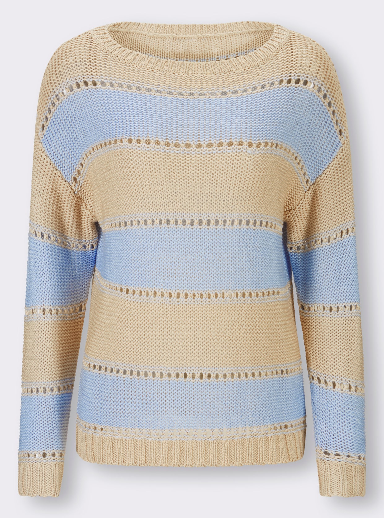 heine Pullover - sand-hellblau-gestreift