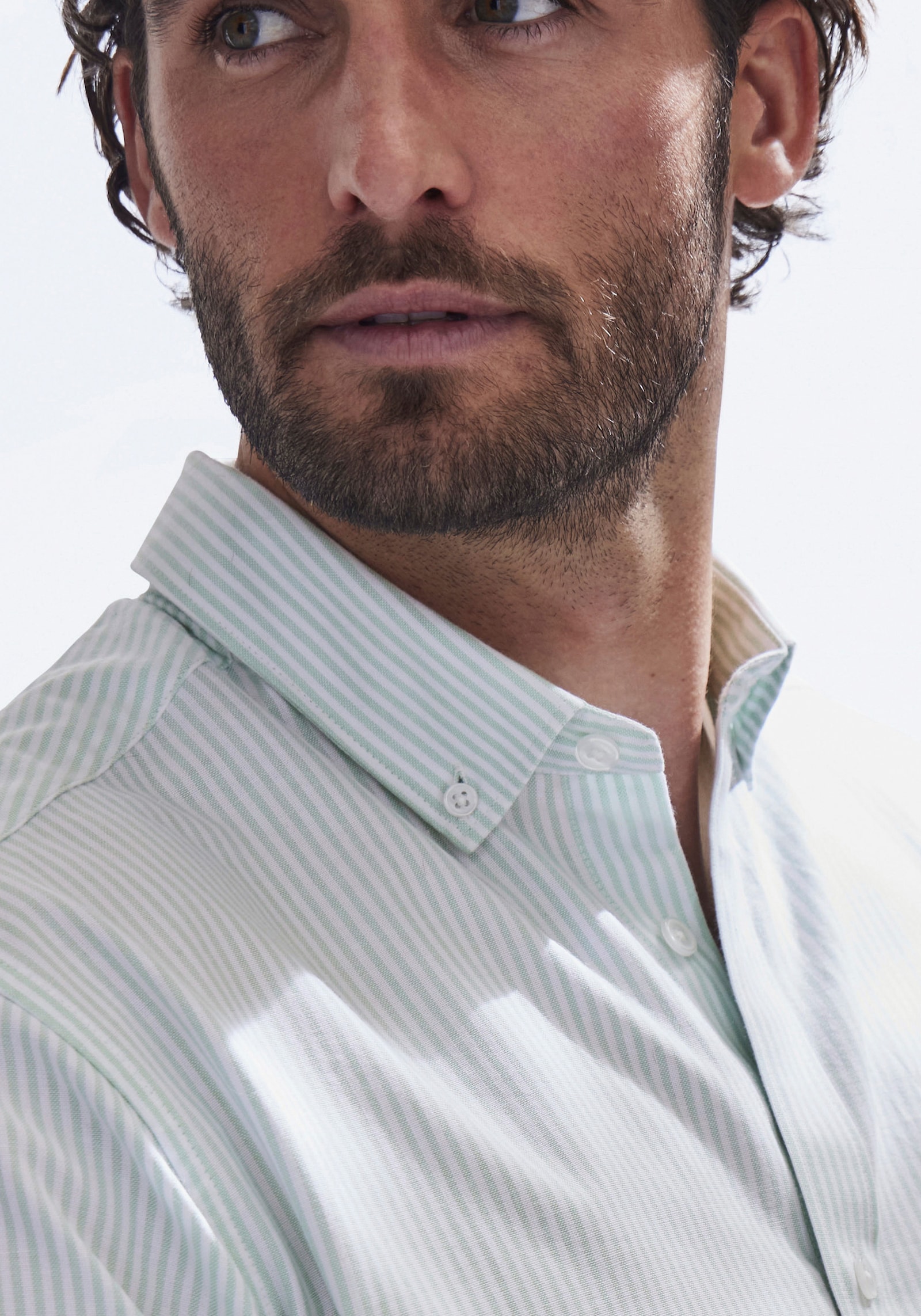 H.I.S Langarmhemd - hellgrün / weiss