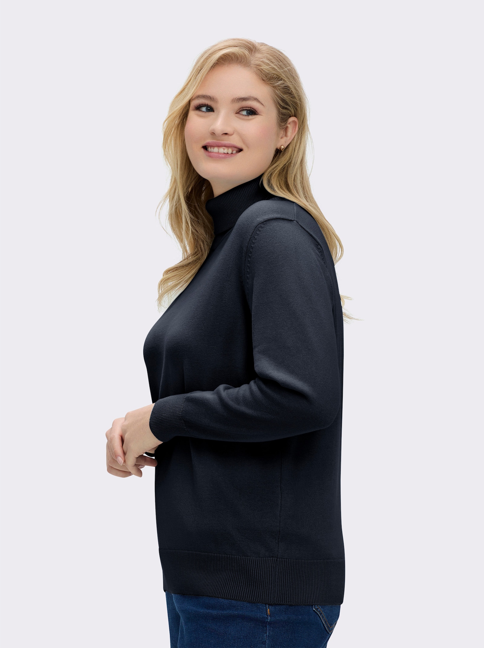 Rollkragenpullover aus reiner Baumwolle - marine