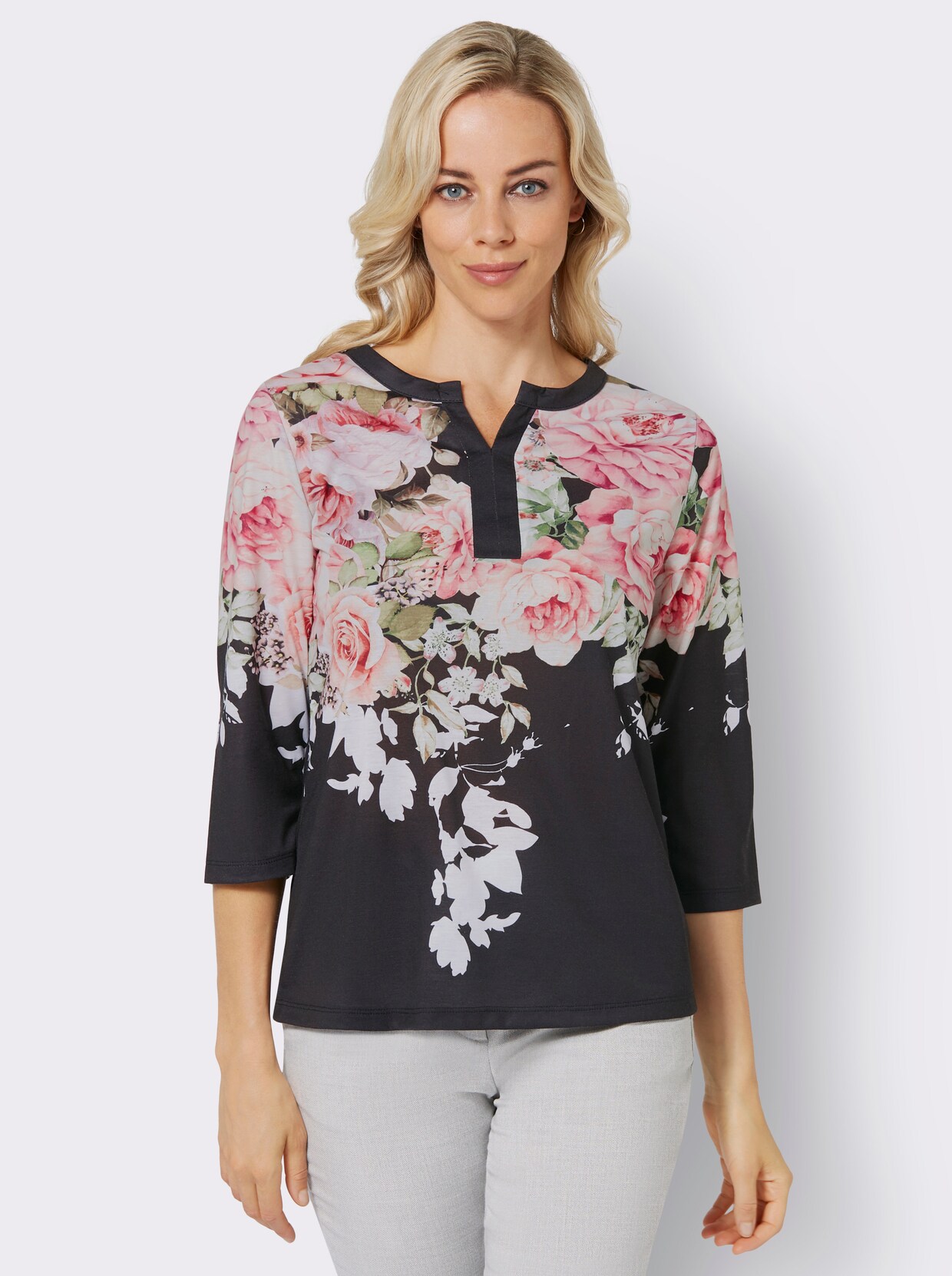 Shirt met 3/4-mouw - zwart geprint