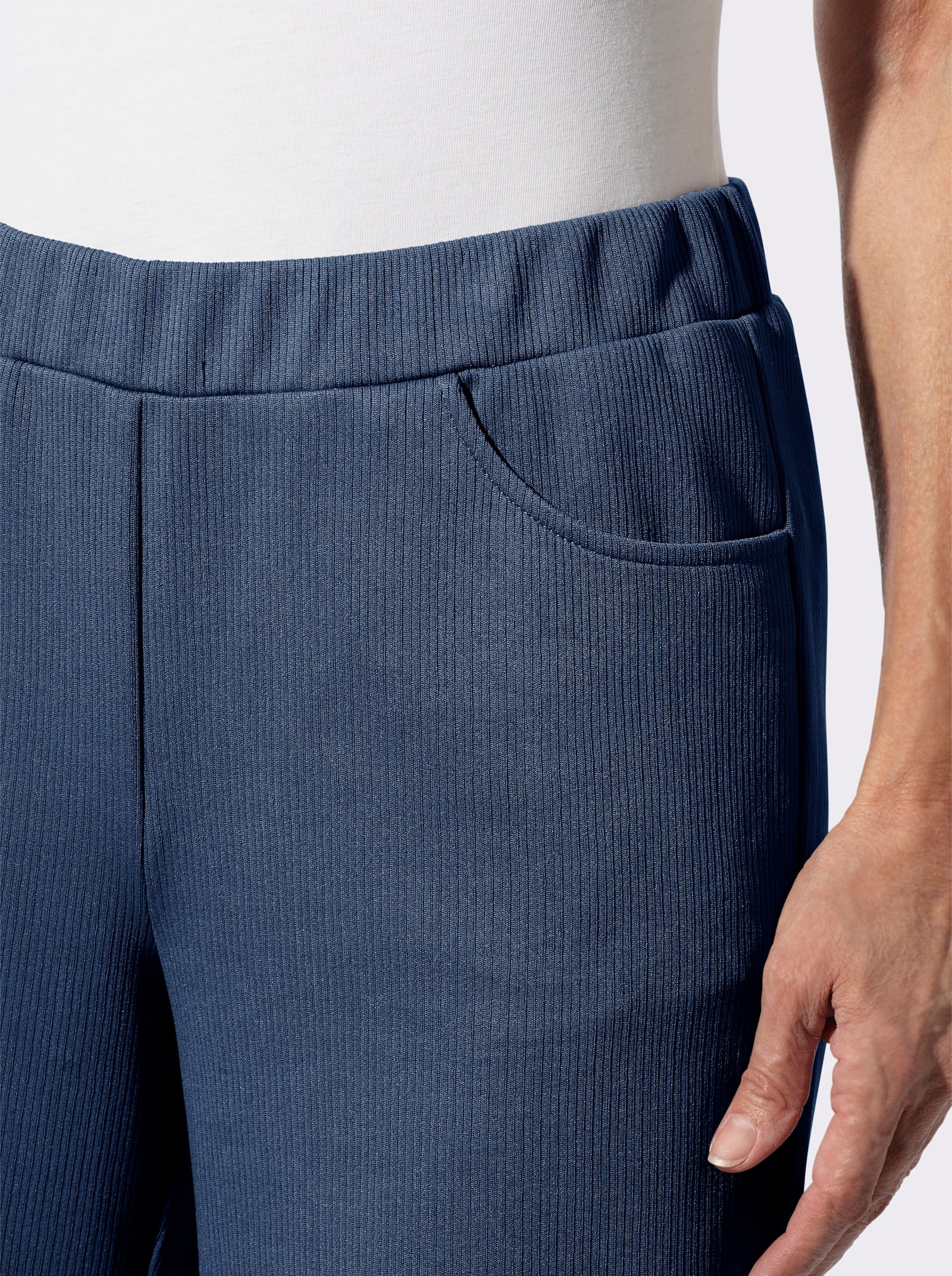 Schlupfhose in Ripp-Optik, pflegeleicht - jeansblau