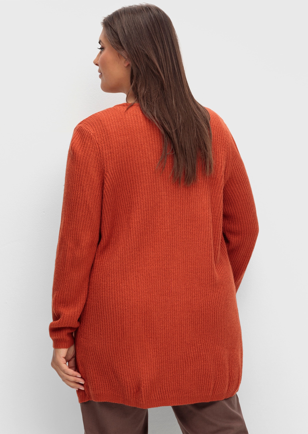 Strickjacke mit gerippten Abschlüssen - rostrot