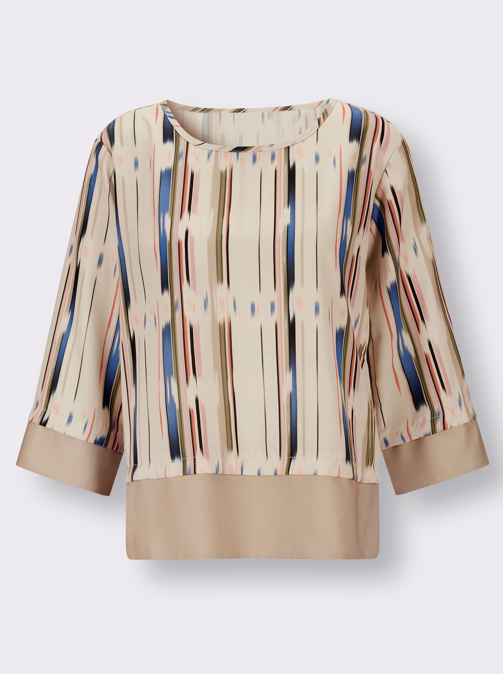 Druckbluse mit paspeliertem Ausschnitt - beige-mandarine-bedruckt
