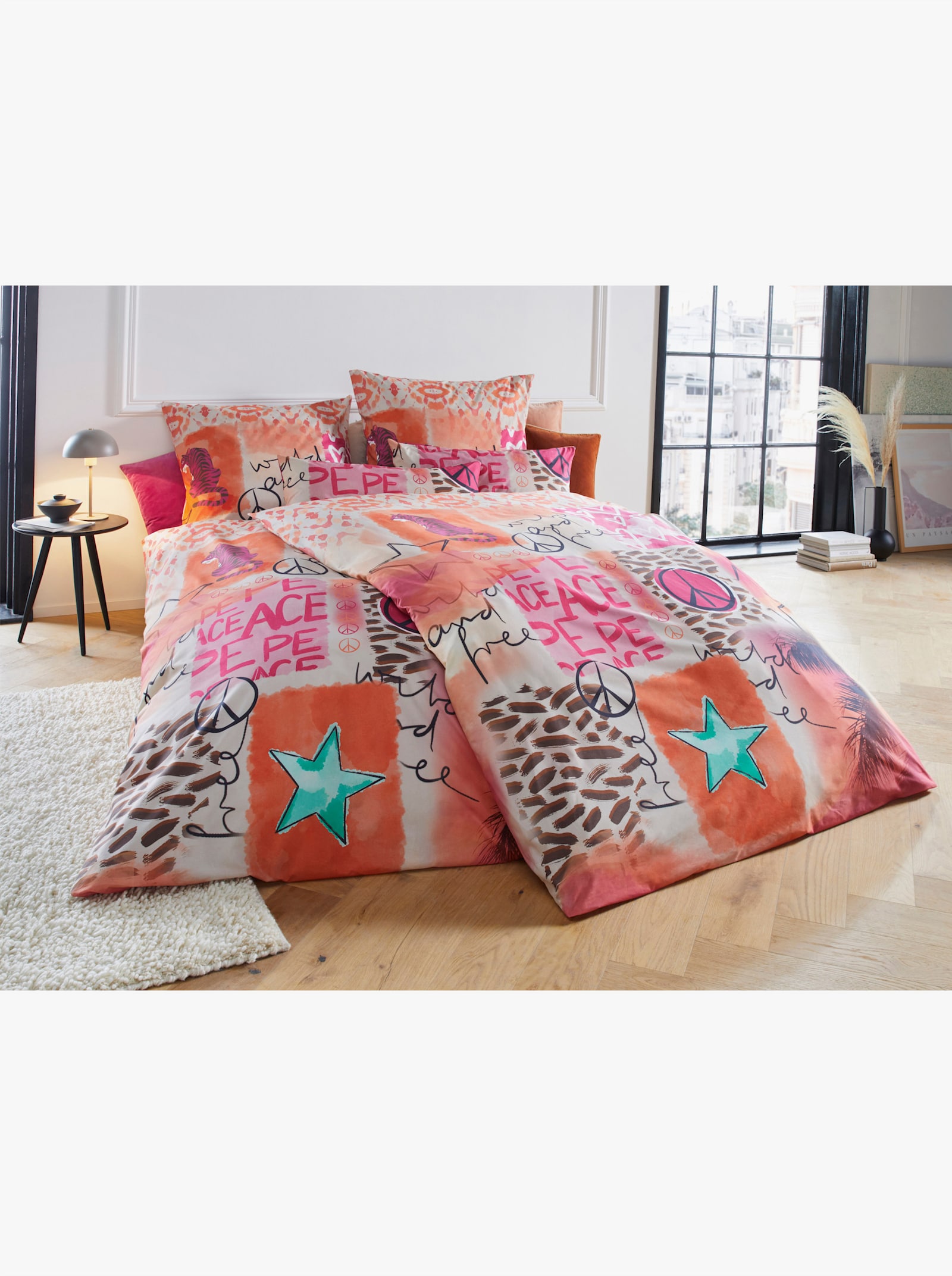 heine home Bettwäsche - orange-pink-bedruckt