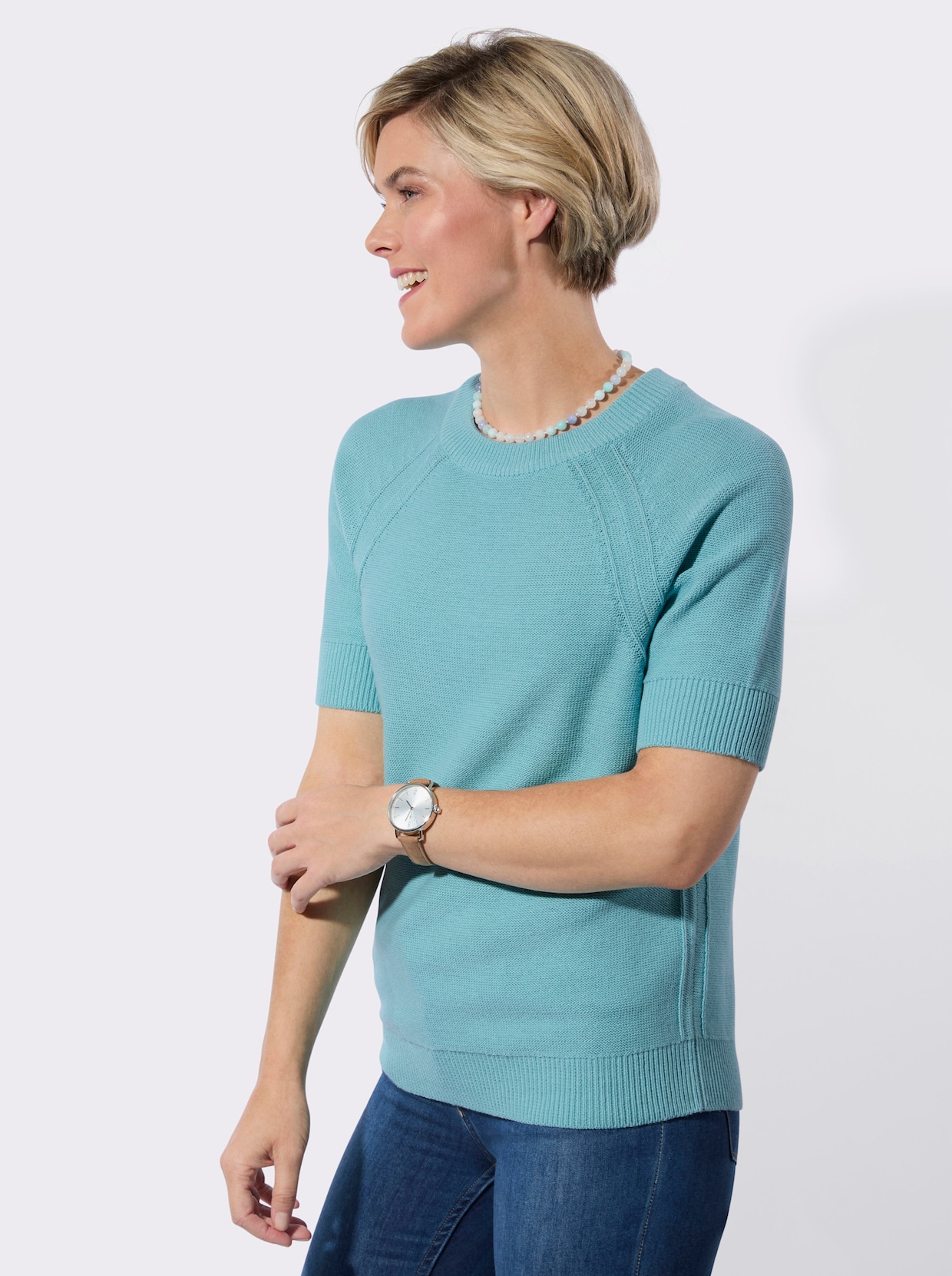 Kurzarmpullover - aquamarin