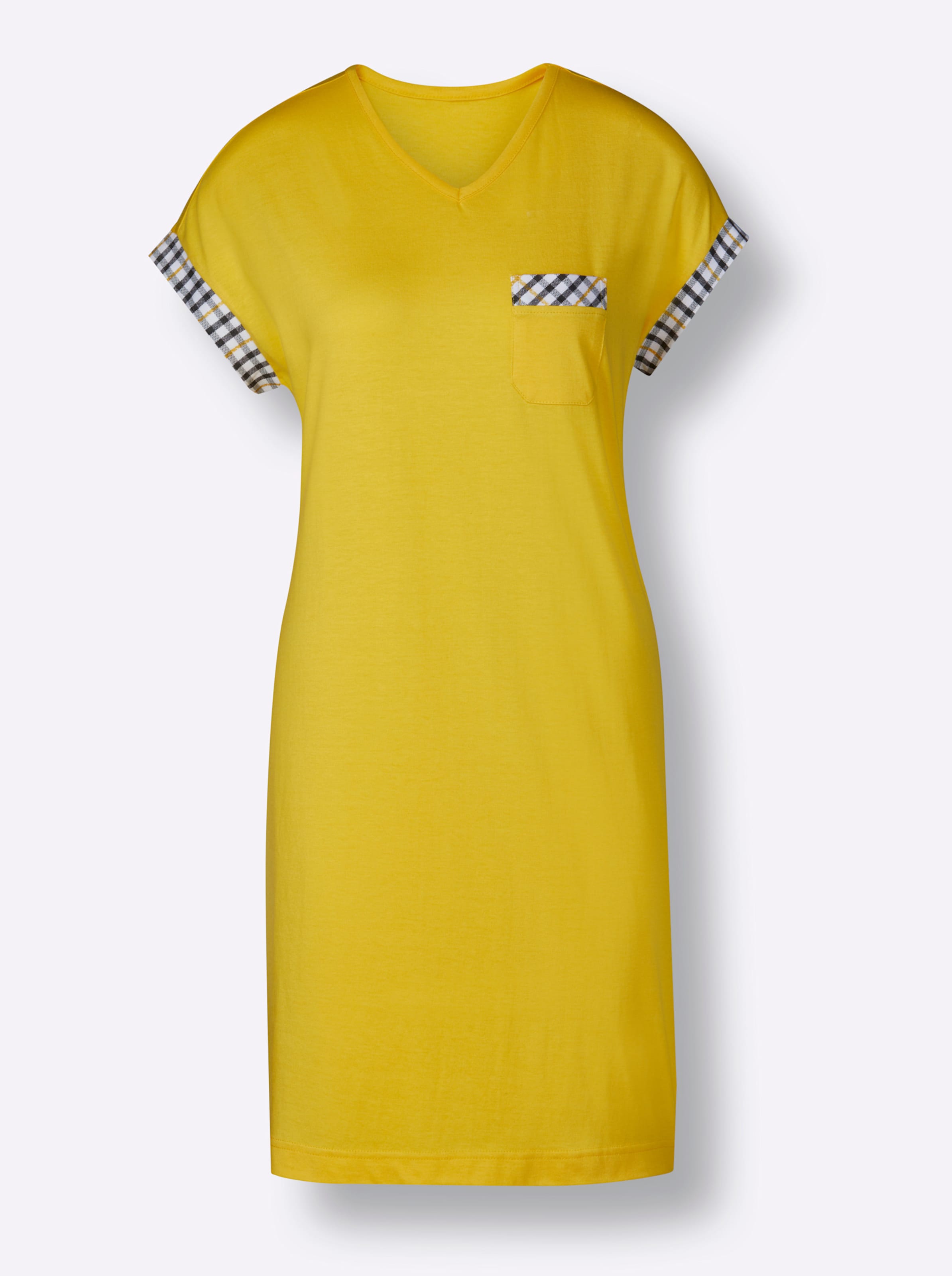 Tasche aus günstig Kaufen-Sleepshirt in gelb von wäschepur. Sleepshirt in gelb von wäschepur <![CDATA[Super schick: Sleepshirt mit V-Ausschnitt von wäschepur. Die Abschlüsse der lässig überschnittenen Schultern, die Blende an der Brusttasche und der seitliche Streife