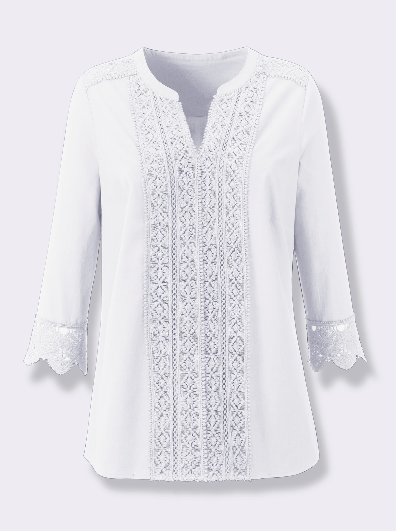 Schlupfbluse mit Spitze - weiß