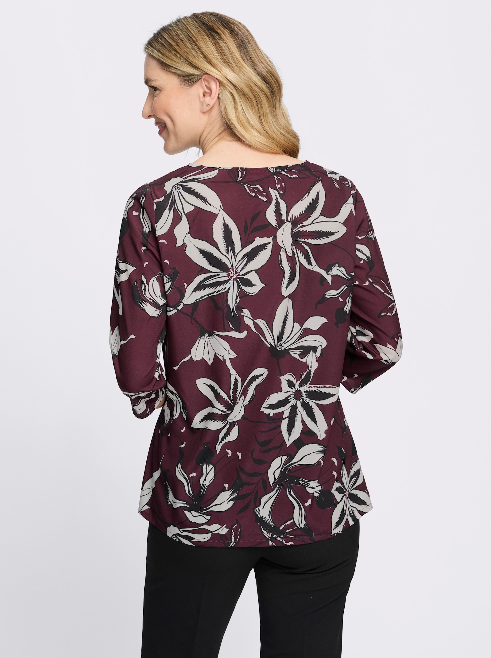 Druckbluse in floralem Dessin - burgund-ecru-bedruckt