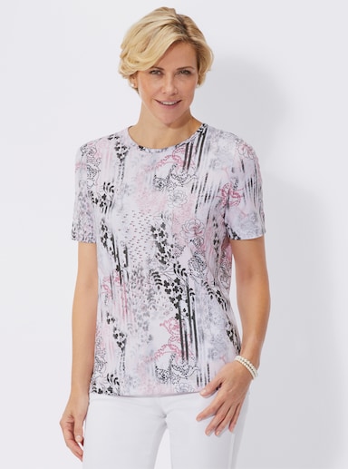 Rundhalsshirt mit Kurzarm - altrosé-grau-bedruckt